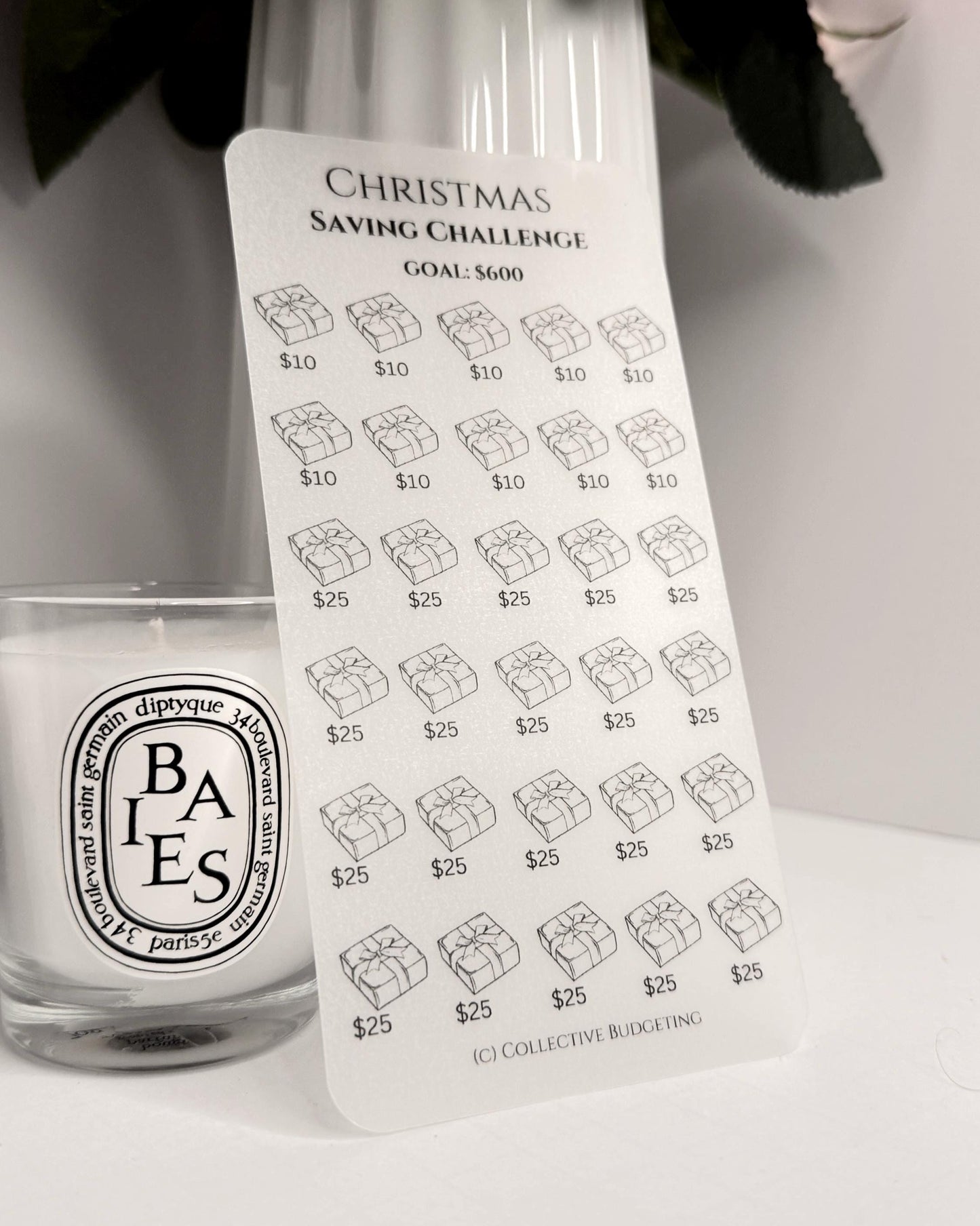 Christmas Packages Savings Challenge: Laminated Vellum Cash Tracker for Budgeting