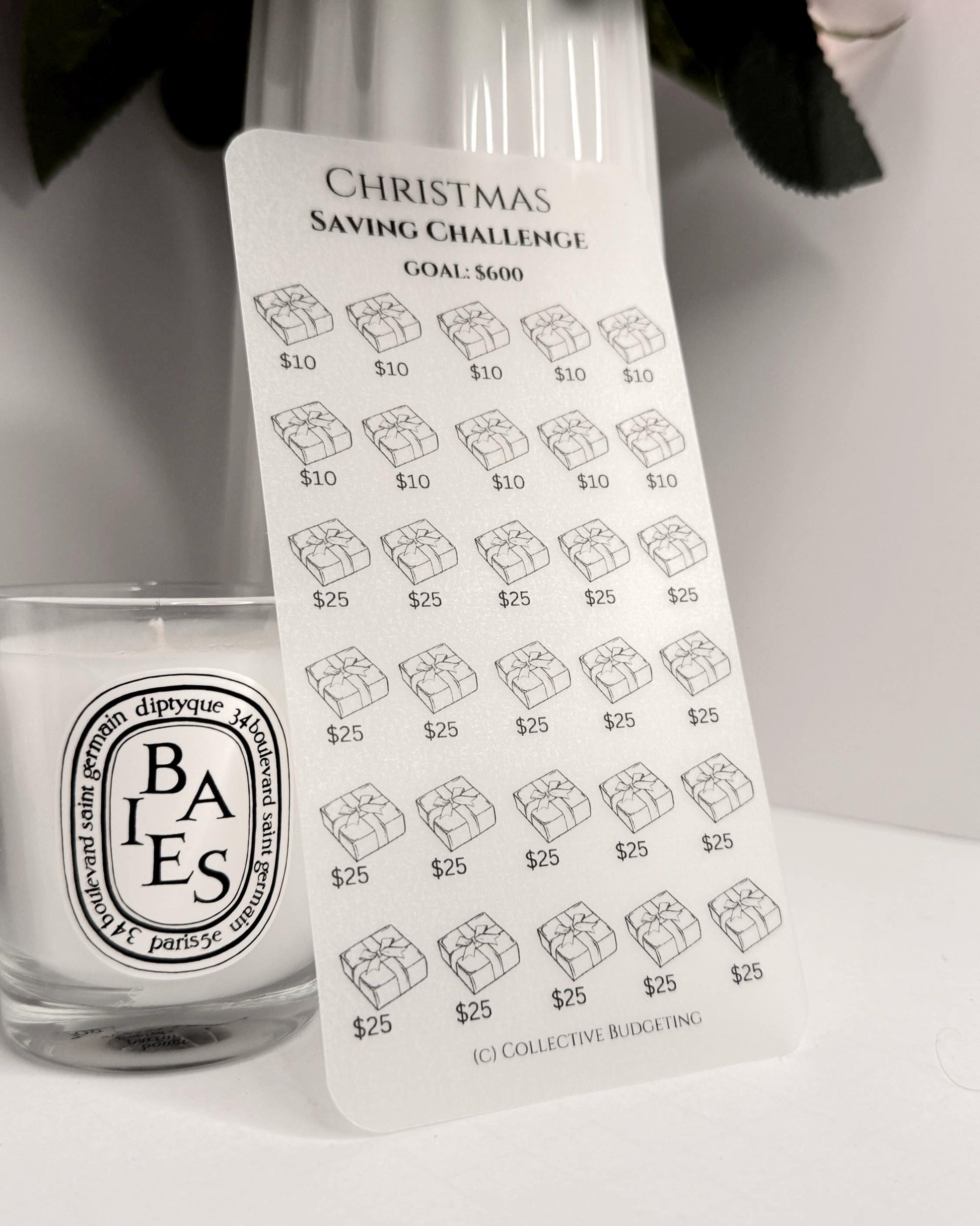 Christmas Packages Savings Challenge: Laminated Vellum Cash Tracker for Budgeting
