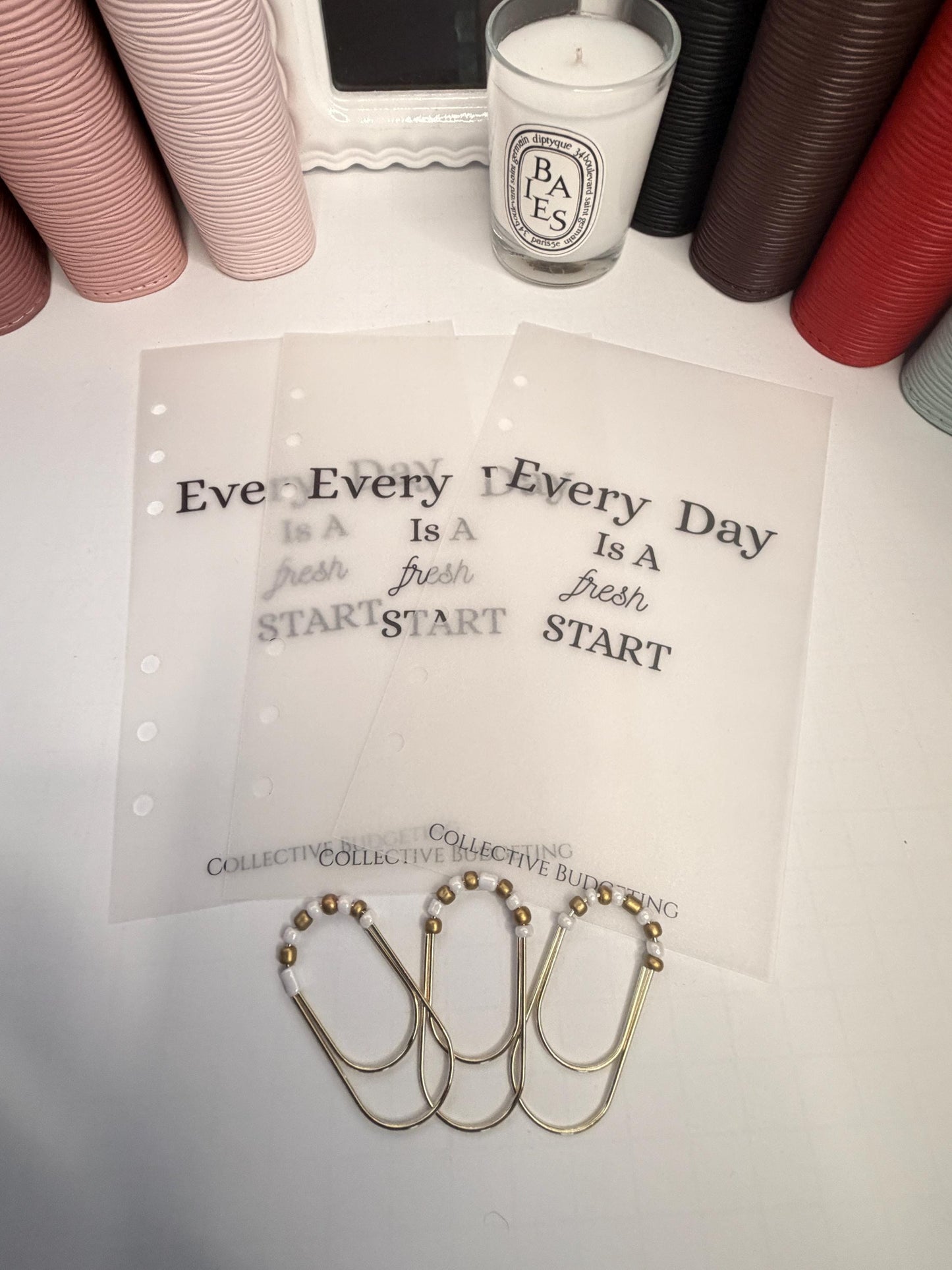 A6 Saffiano Binder Bundle Gold Rings andCustom Dashboard and Handmade Paperclip