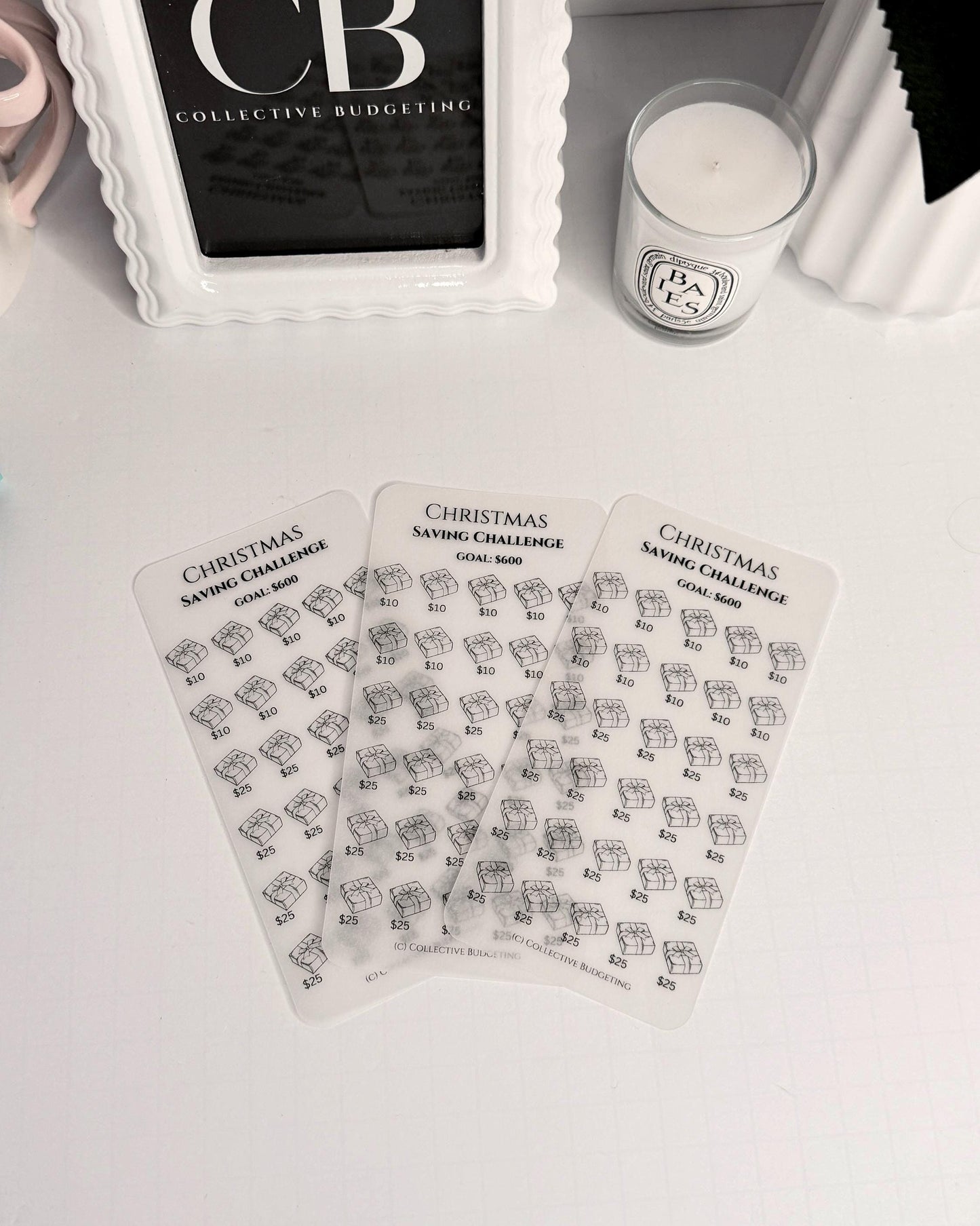 Christmas Packages Savings Challenge: Laminated Vellum Cash Tracker for Budgeting