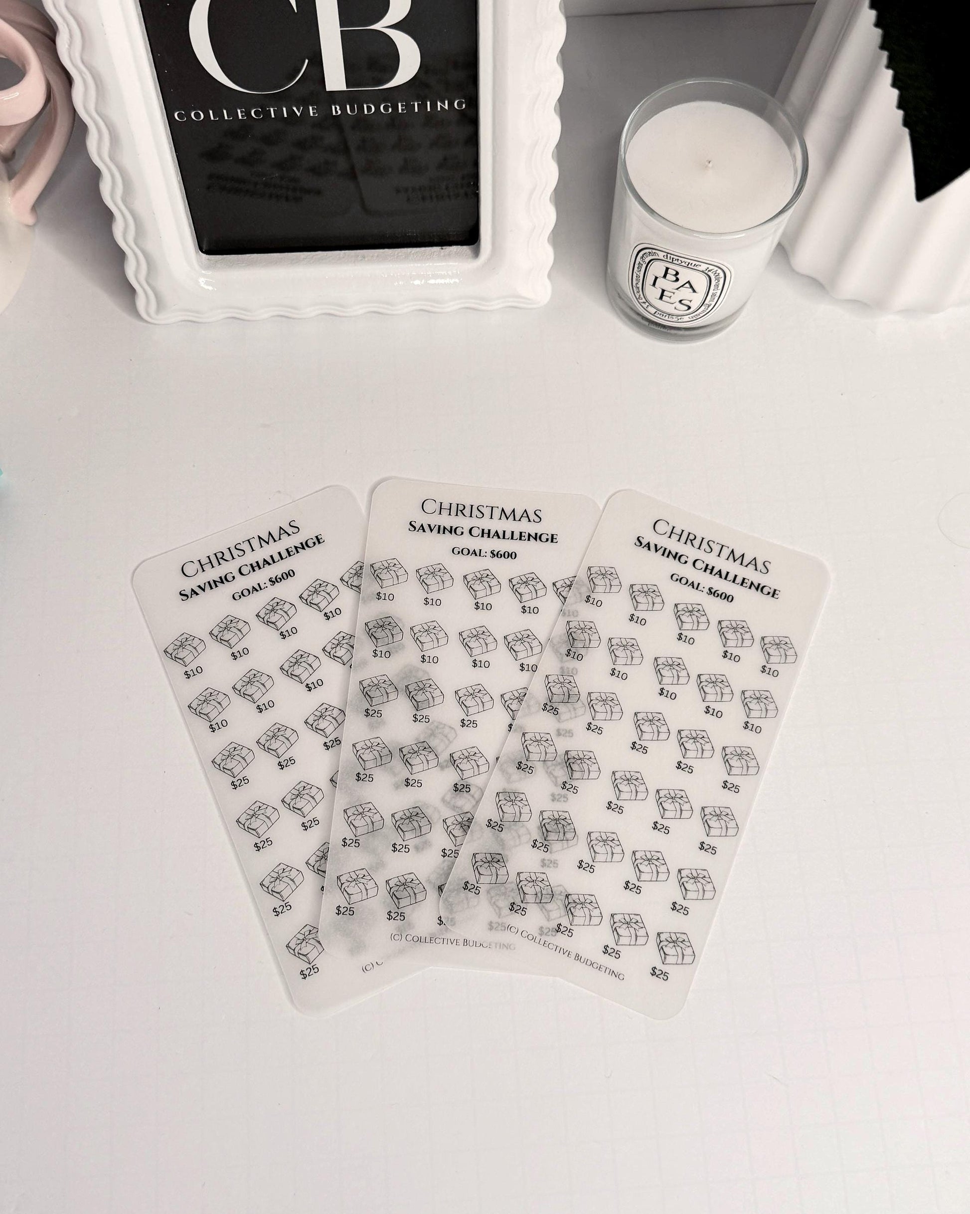 Christmas Packages Savings Challenge: Laminated Vellum Cash Tracker for Budgeting