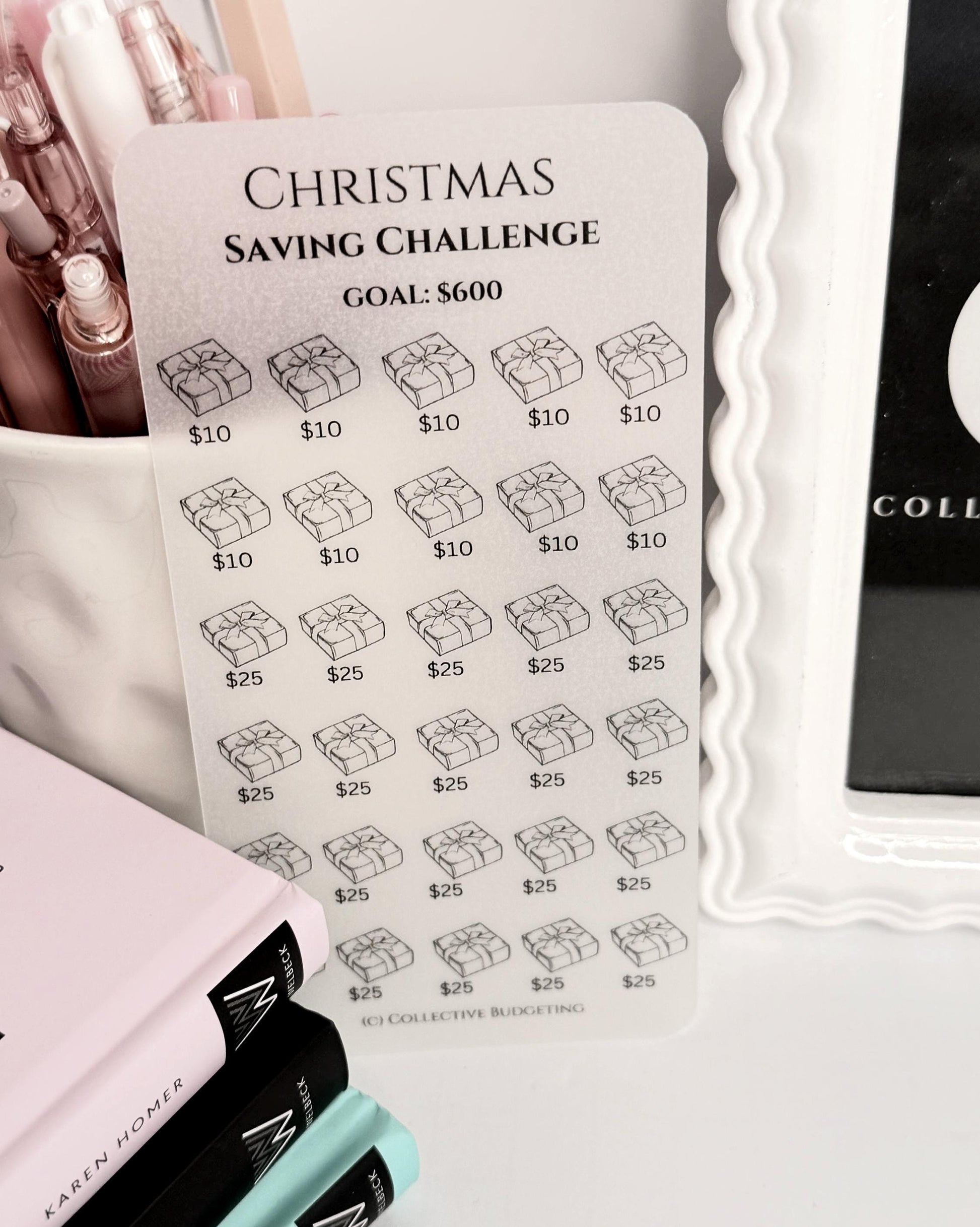 Christmas Packages Savings Challenge: Laminated Vellum Cash Tracker for Budgeting