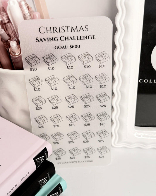Christmas Packages Savings Challenge: Laminated Vellum Cash Tracker for Budgeting