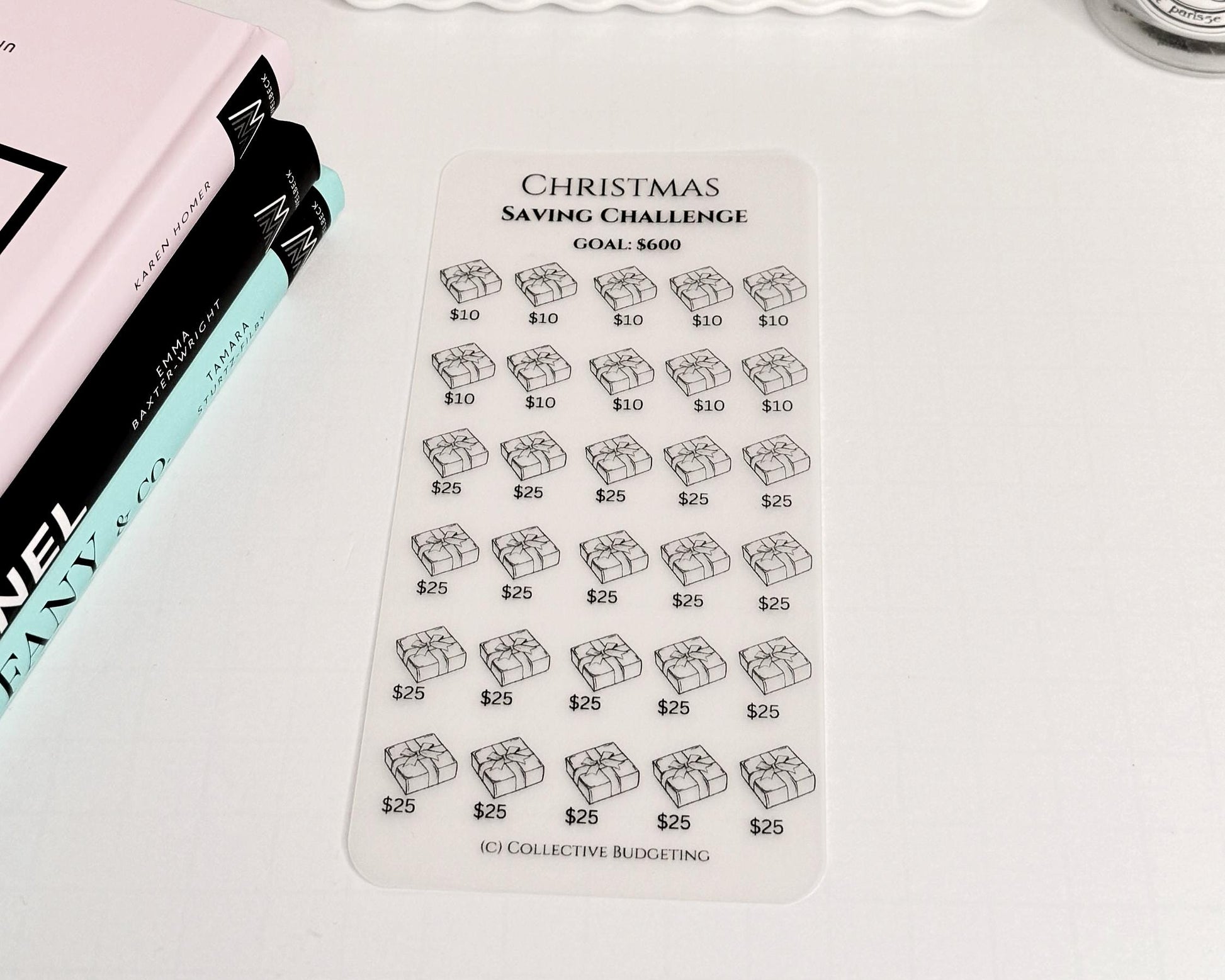 Christmas Packages Savings Challenge: Laminated Vellum Cash Tracker for Budgeting