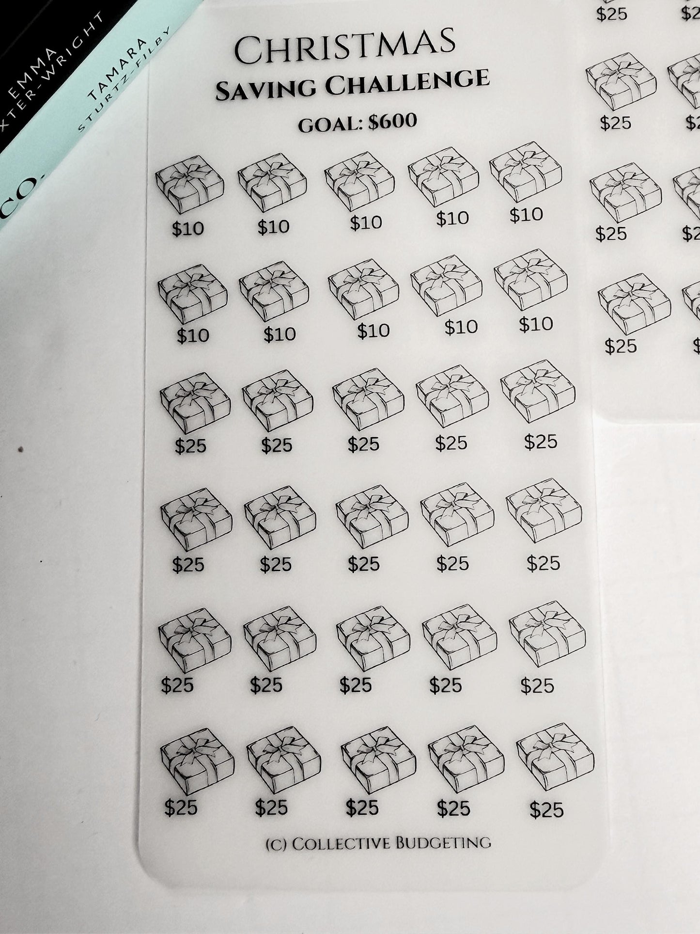 Christmas Packages Savings Challenge: Laminated Vellum Cash Tracker for Budgeting