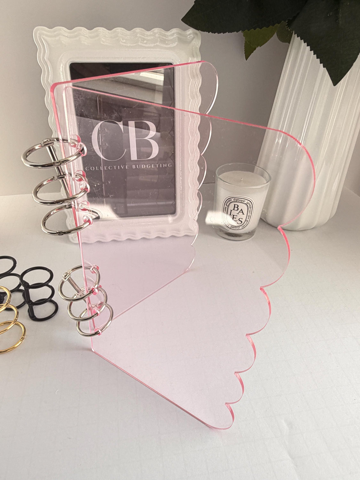 Acrylic A6 Dashboard Budget Binder | Pink, Black & Clear | Choice of Gold, Silver or Black Rings
