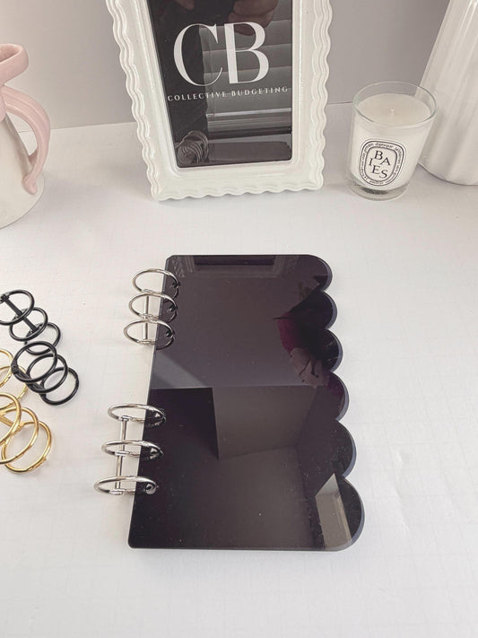 Acrylic A6 Dashboard Budget Binder | Pink, Black & Clear | Choice of Gold, Silver or Black Rings