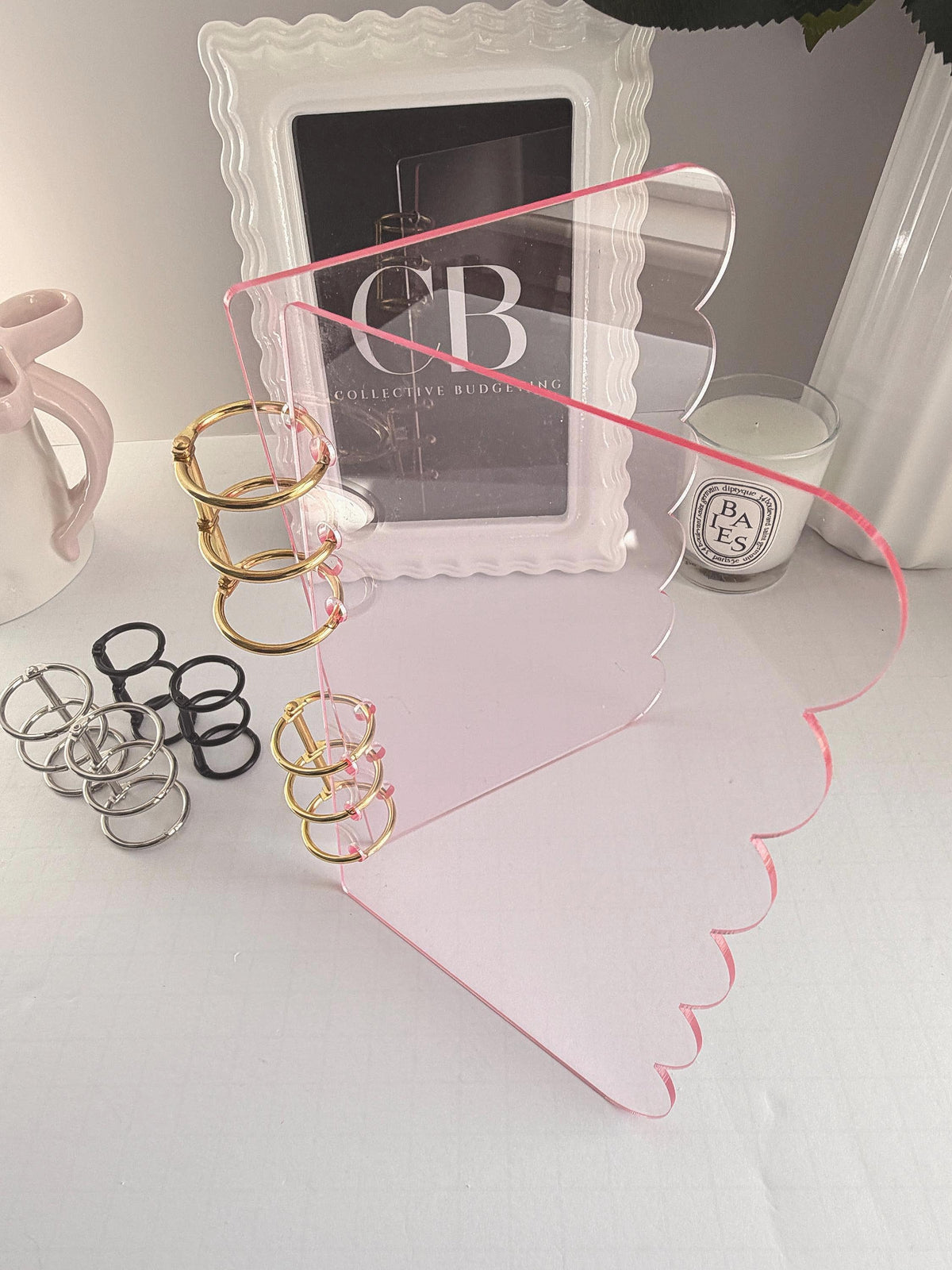 Acrylic A6 Dashboard Budget Binder | Pink, Black & Clear | Choice of Gold, Silver or Black Rings