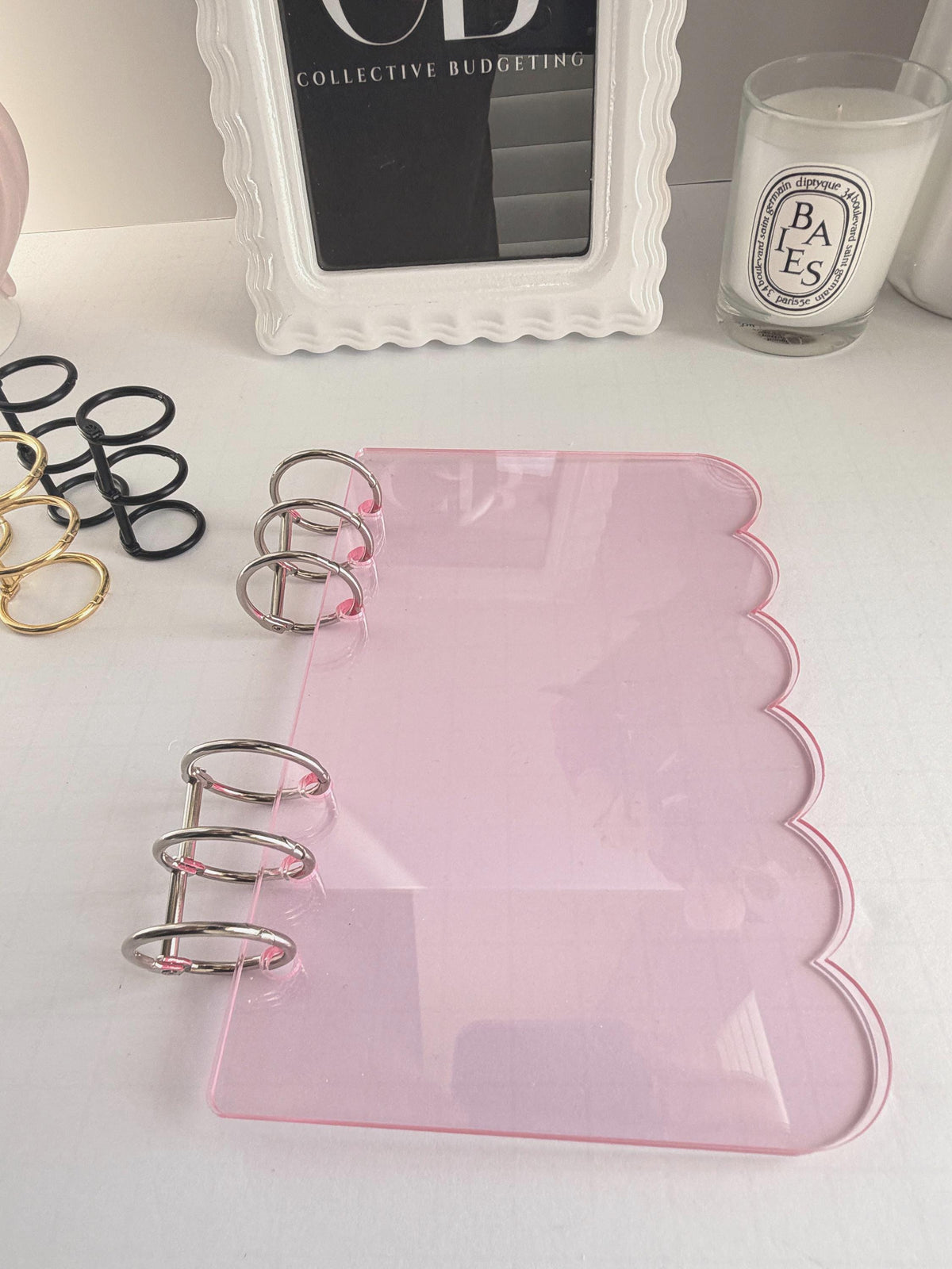 Acrylic A6 Dashboard Budget Binder | Pink, Black & Clear | Choice of Gold, Silver or Black Rings