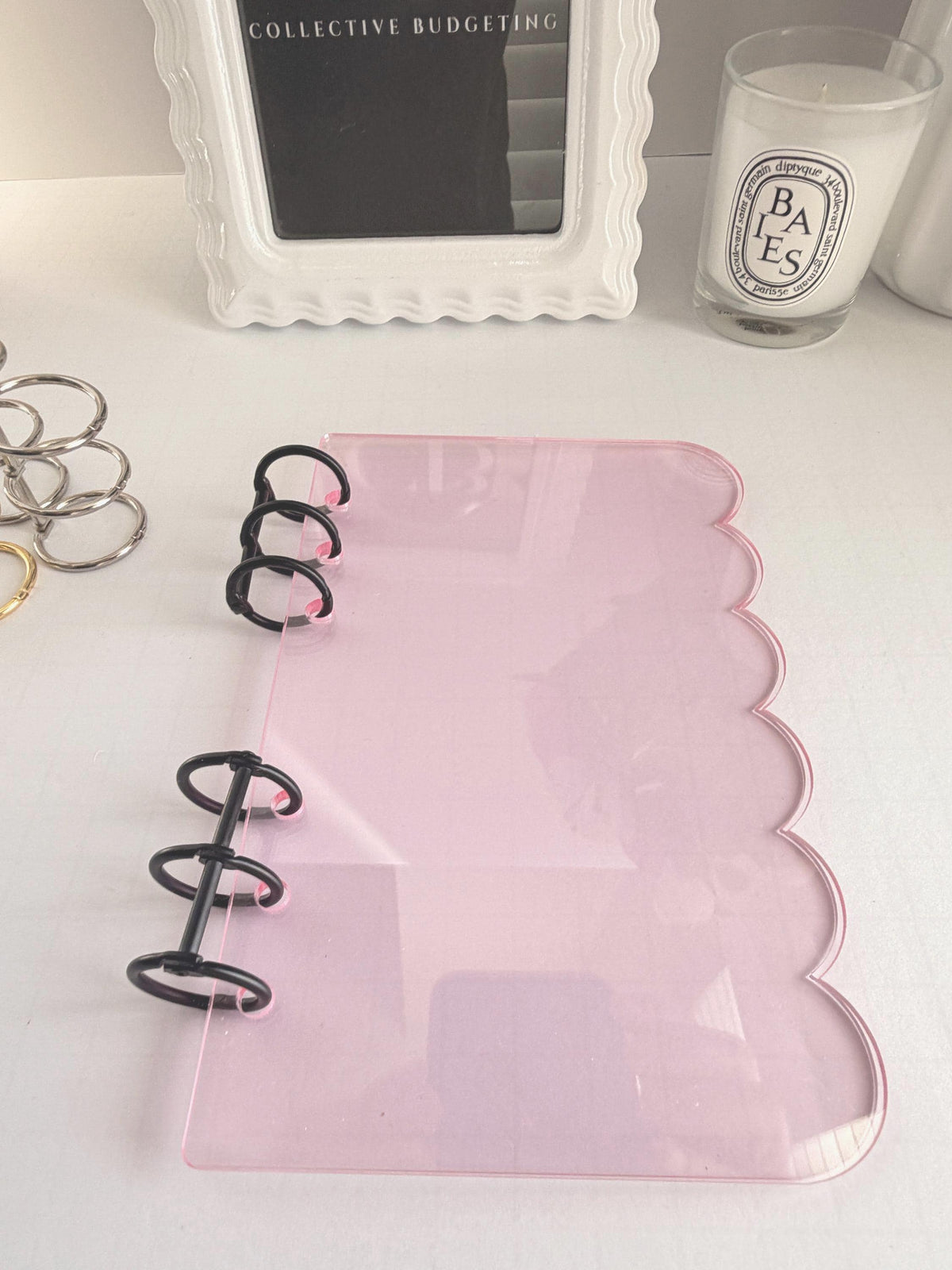 Acrylic A6 Dashboard Budget Binder | Pink, Black & Clear | Choice of Gold, Silver or Black Rings