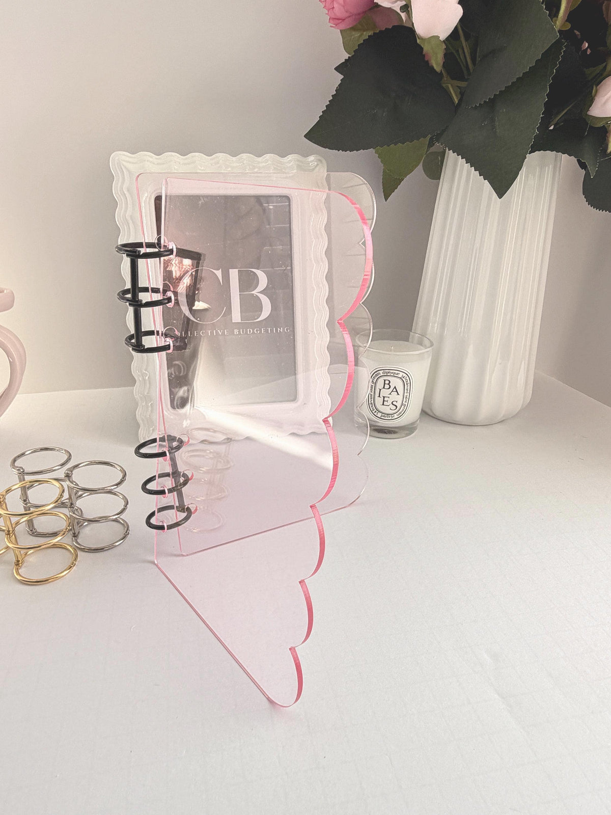 Acrylic A6 Dashboard Budget Binder | Pink, Black & Clear | Choice of Gold, Silver or Black Rings