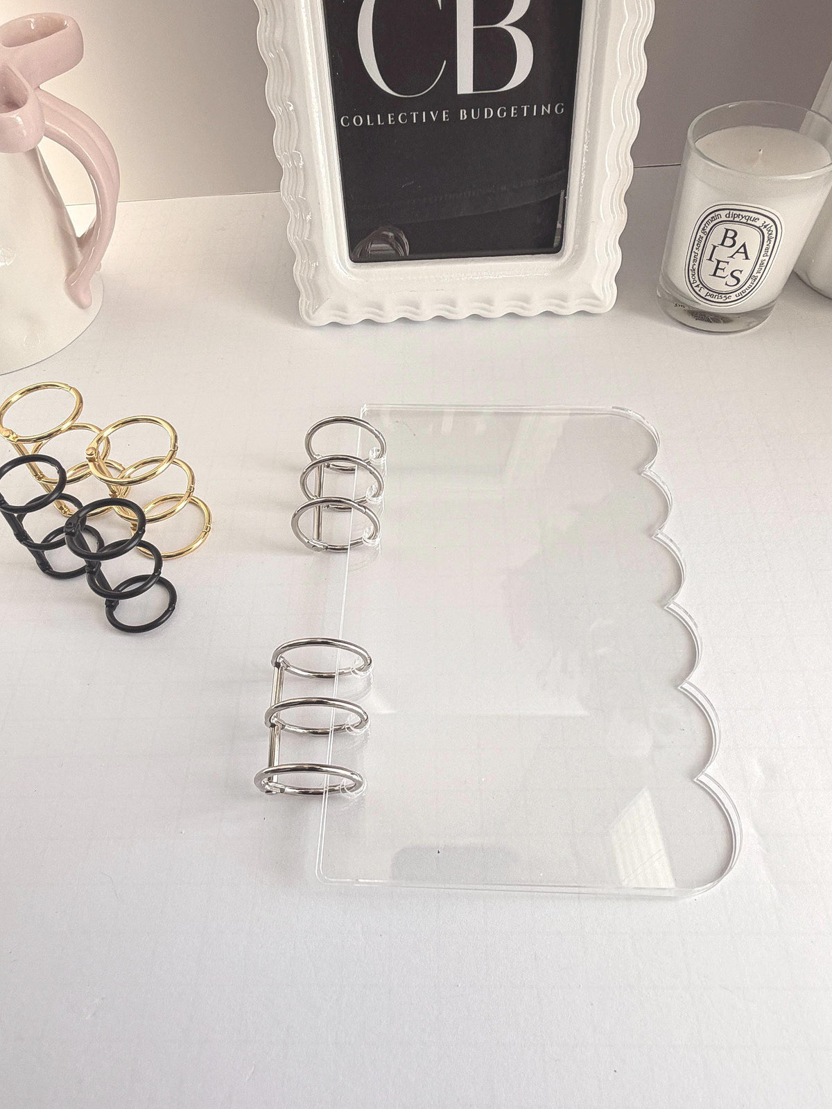 Acrylic A6 Dashboard Budget Binder | Pink, Black & Clear | Choice of Gold, Silver or Black Rings