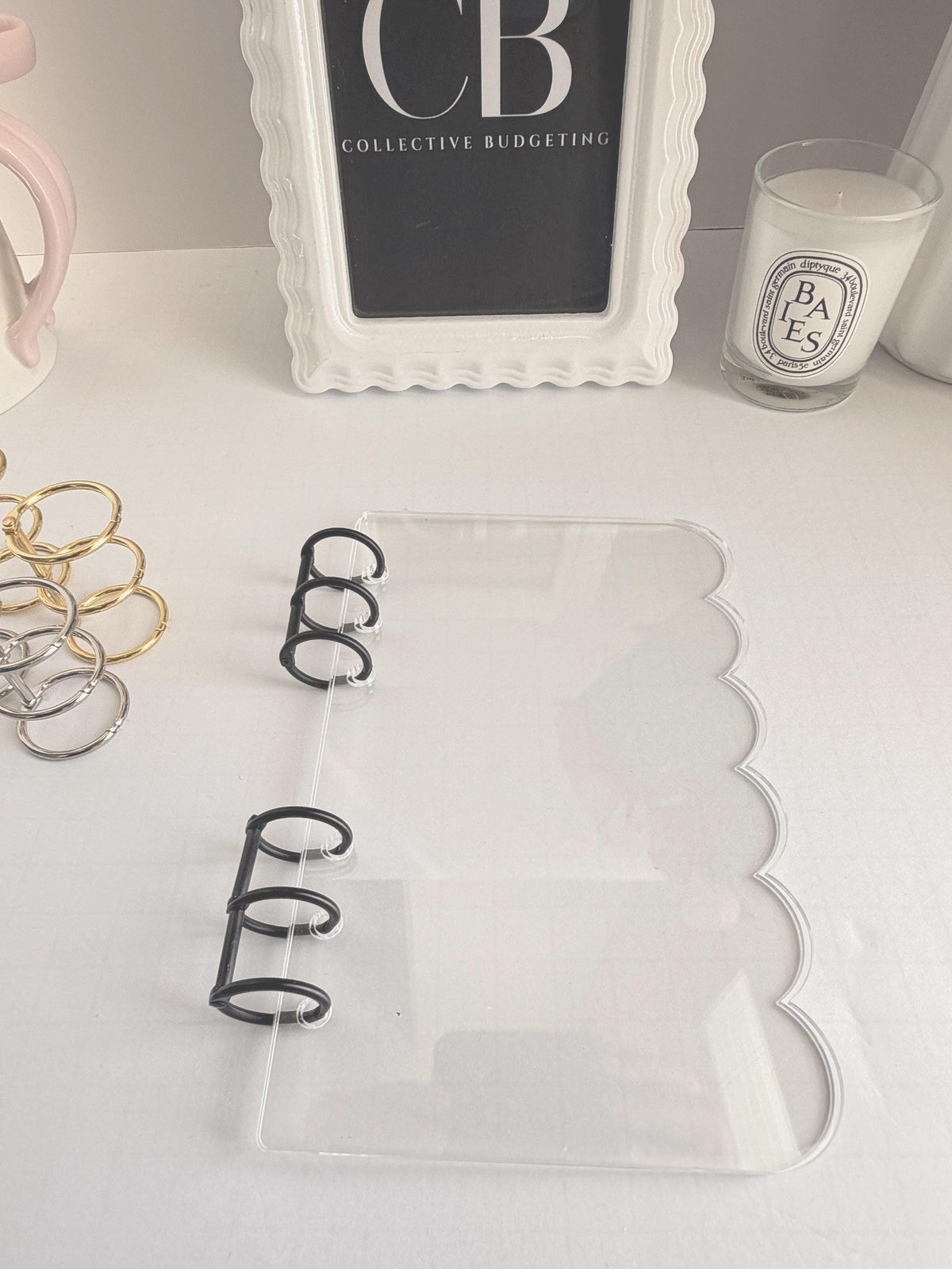 Acrylic A6 Dashboard Budget Binder | Pink, Black & Clear | Choice of Gold, Silver or Black Rings