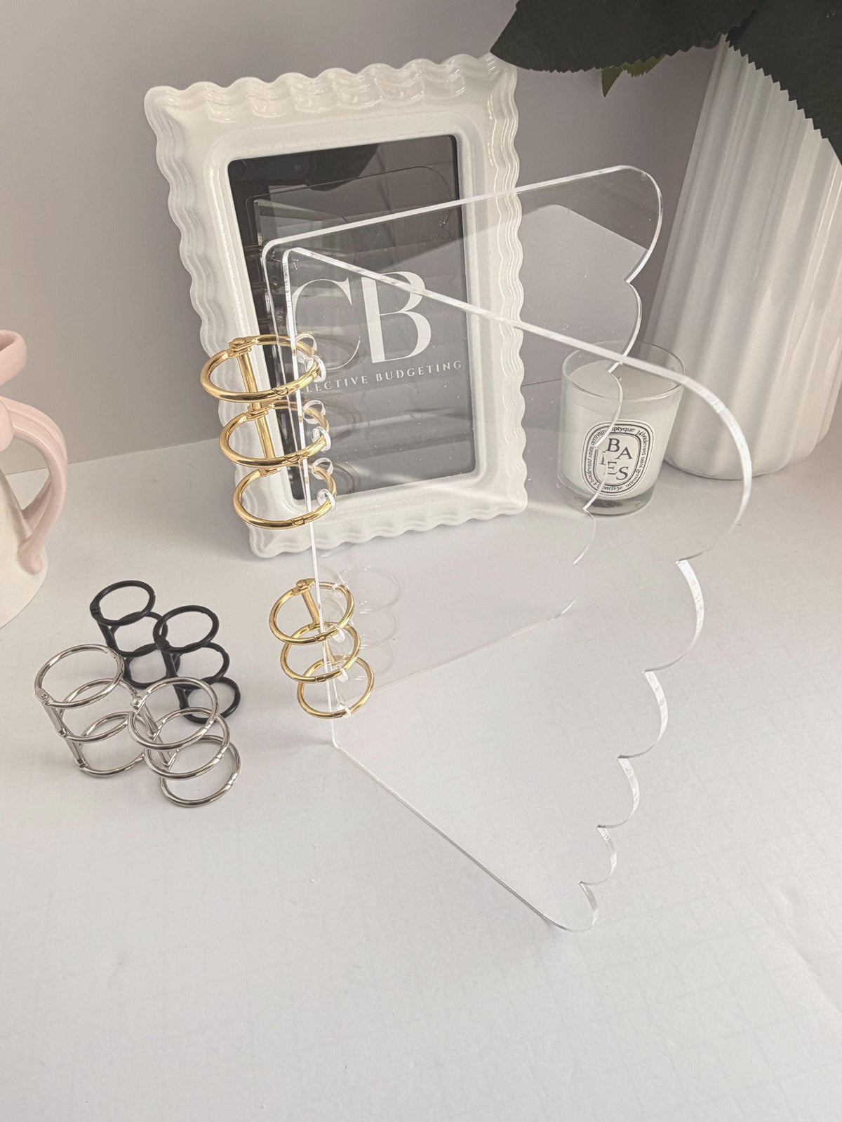 Acrylic A6 Dashboard Budget Binder | Pink, Black & Clear | Choice of Gold, Silver or Black Rings