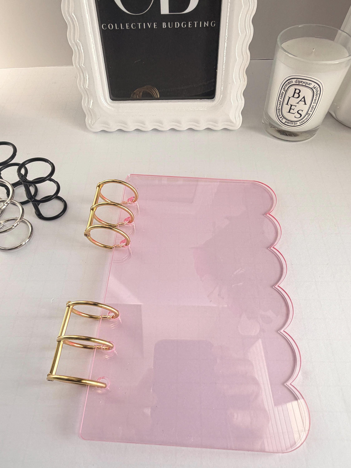 Acrylic A6 Dashboard Budget Binder | Pink, Black & Clear | Choice of Gold, Silver or Black Rings