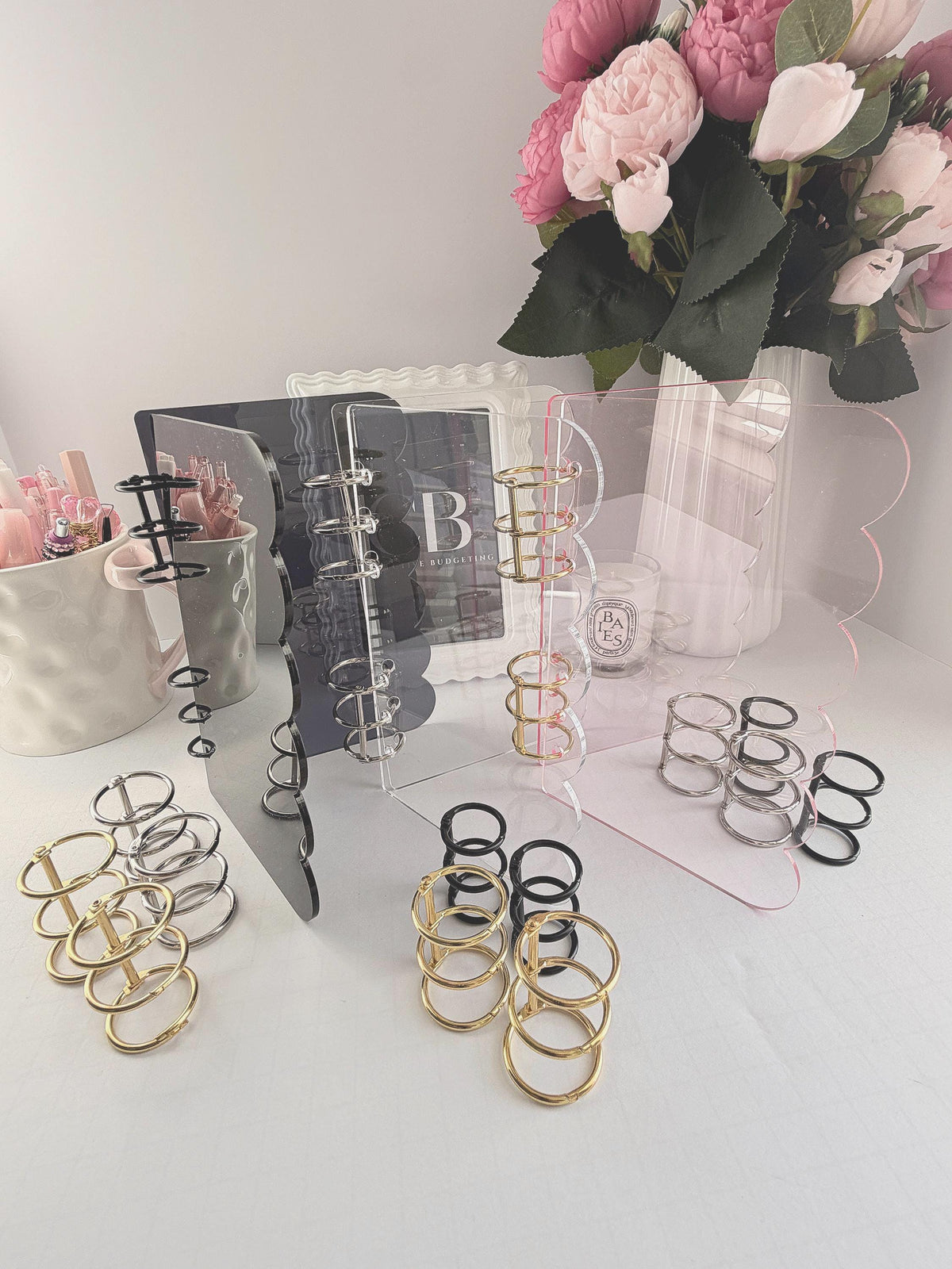 Acrylic A6 Dashboard Budget Binder | Pink, Black & Clear | Choice of Gold, Silver or Black Rings