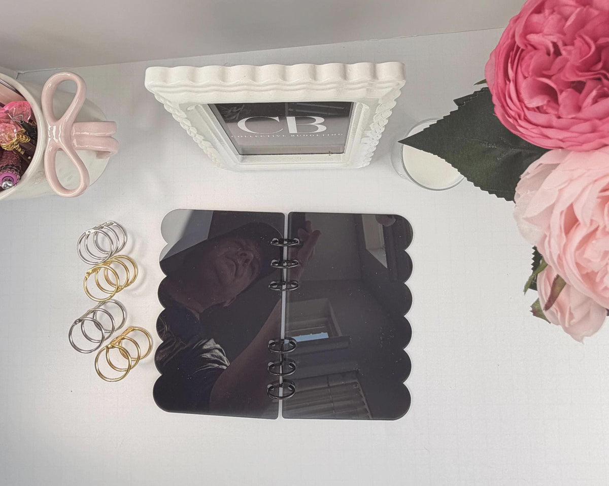 Acrylic A6 Dashboard Budget Binder | Pink, Black & Clear | Choice of Gold, Silver or Black Rings