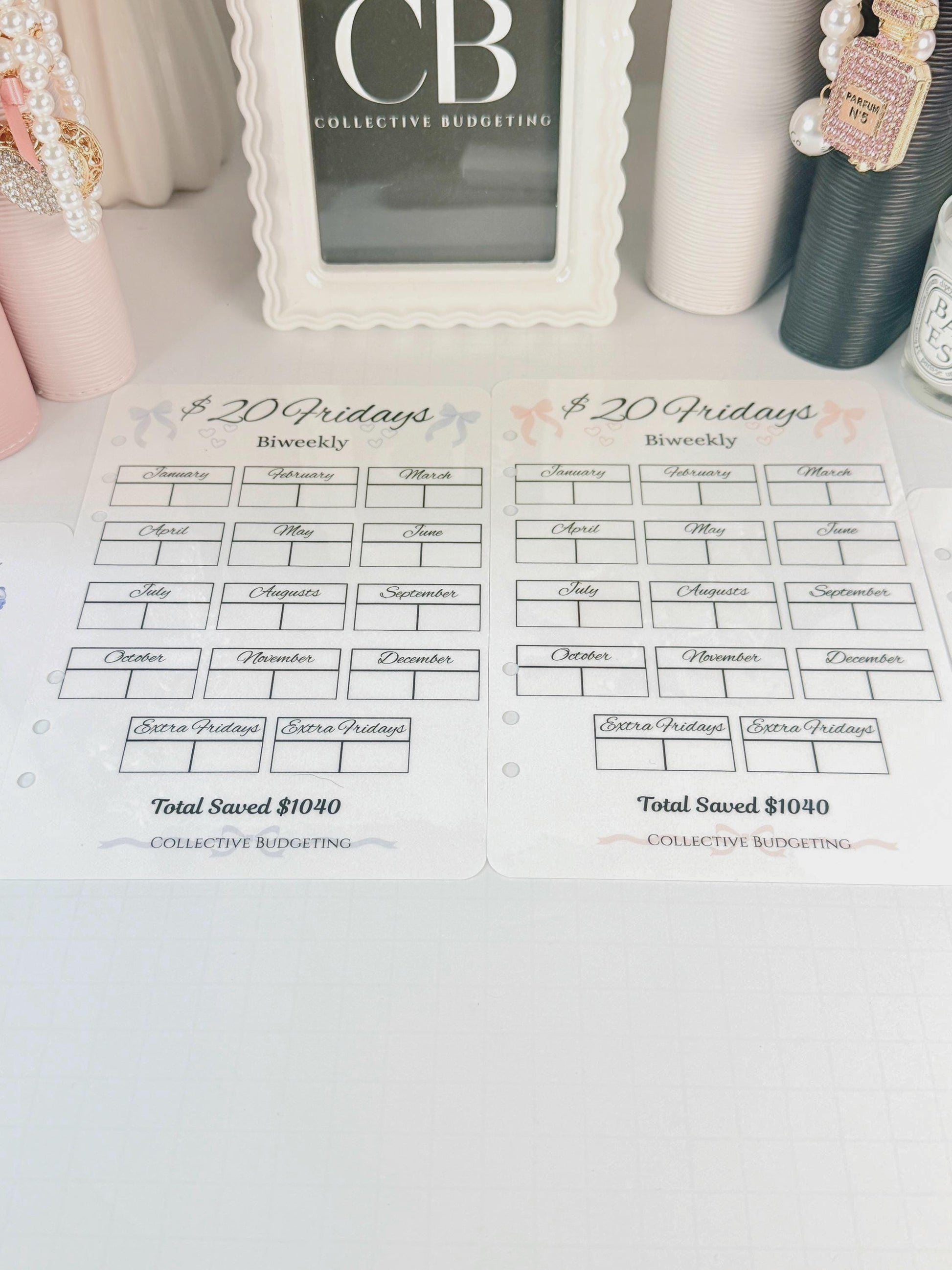 Twenty Dollar Fridays Savings Challenge | Laminated Cash Stuffing Tracker | Panda Bears Pink or Purple