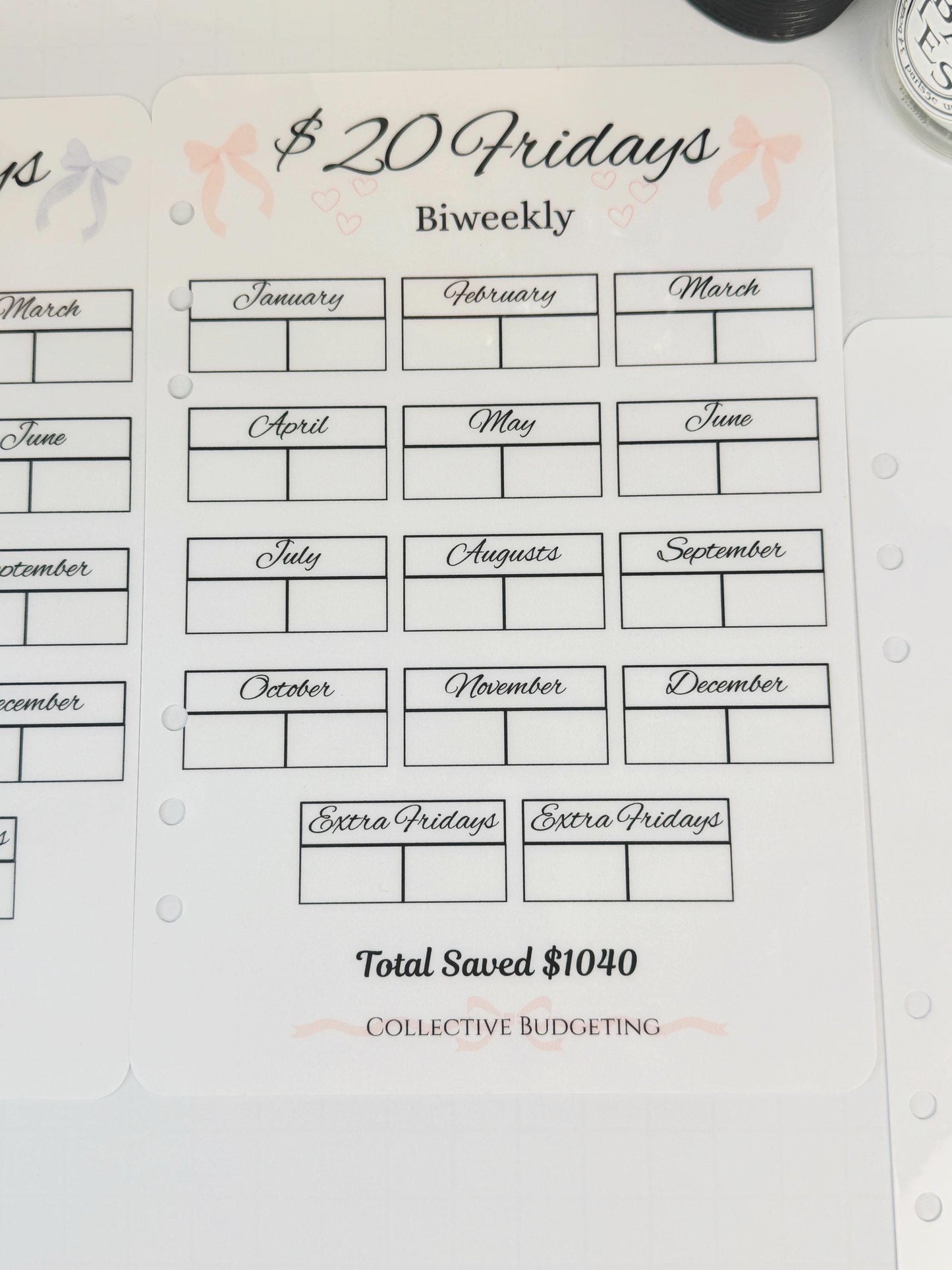 Twenty Dollar Fridays Savings Challenge | Laminated Cash Stuffing Tracker | Panda Bears Pink or Purple
