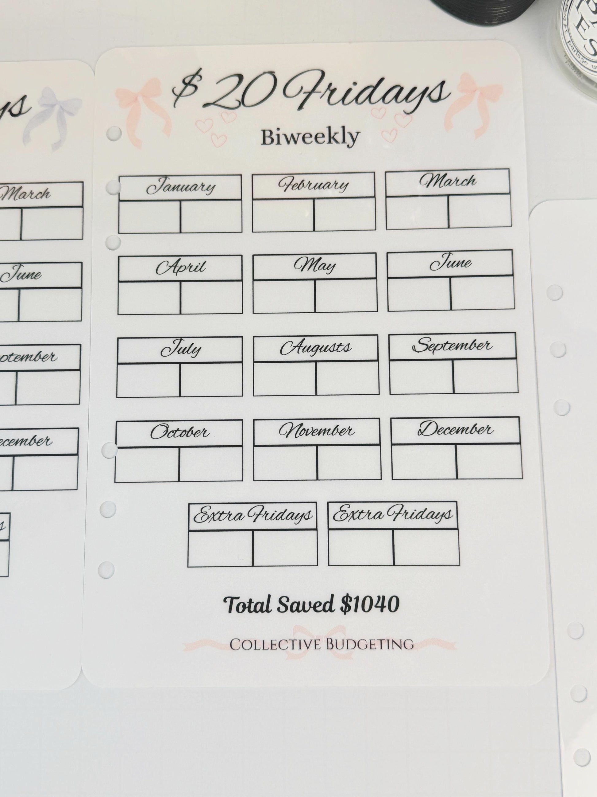 Twenty Dollar Fridays Savings Challenge | Laminated Cash Stuffing Tracker | Panda Bears Pink or Purple