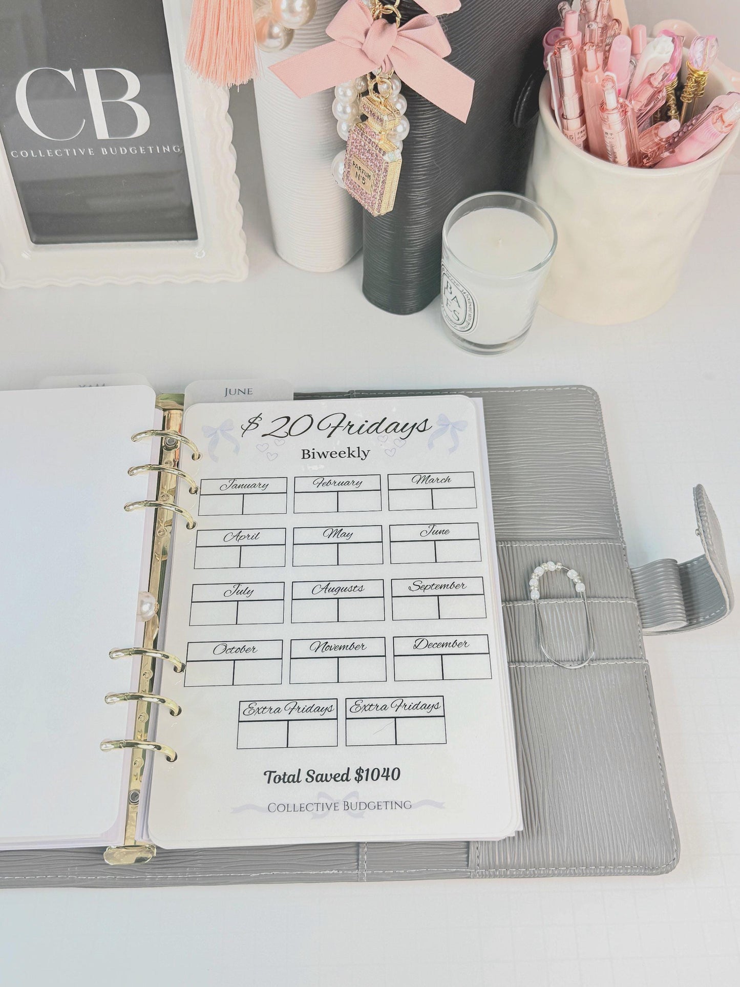 Twenty Dollar Fridays Savings Challenge | Laminated Cash Stuffing Tracker | Panda Bears Pink or Purple