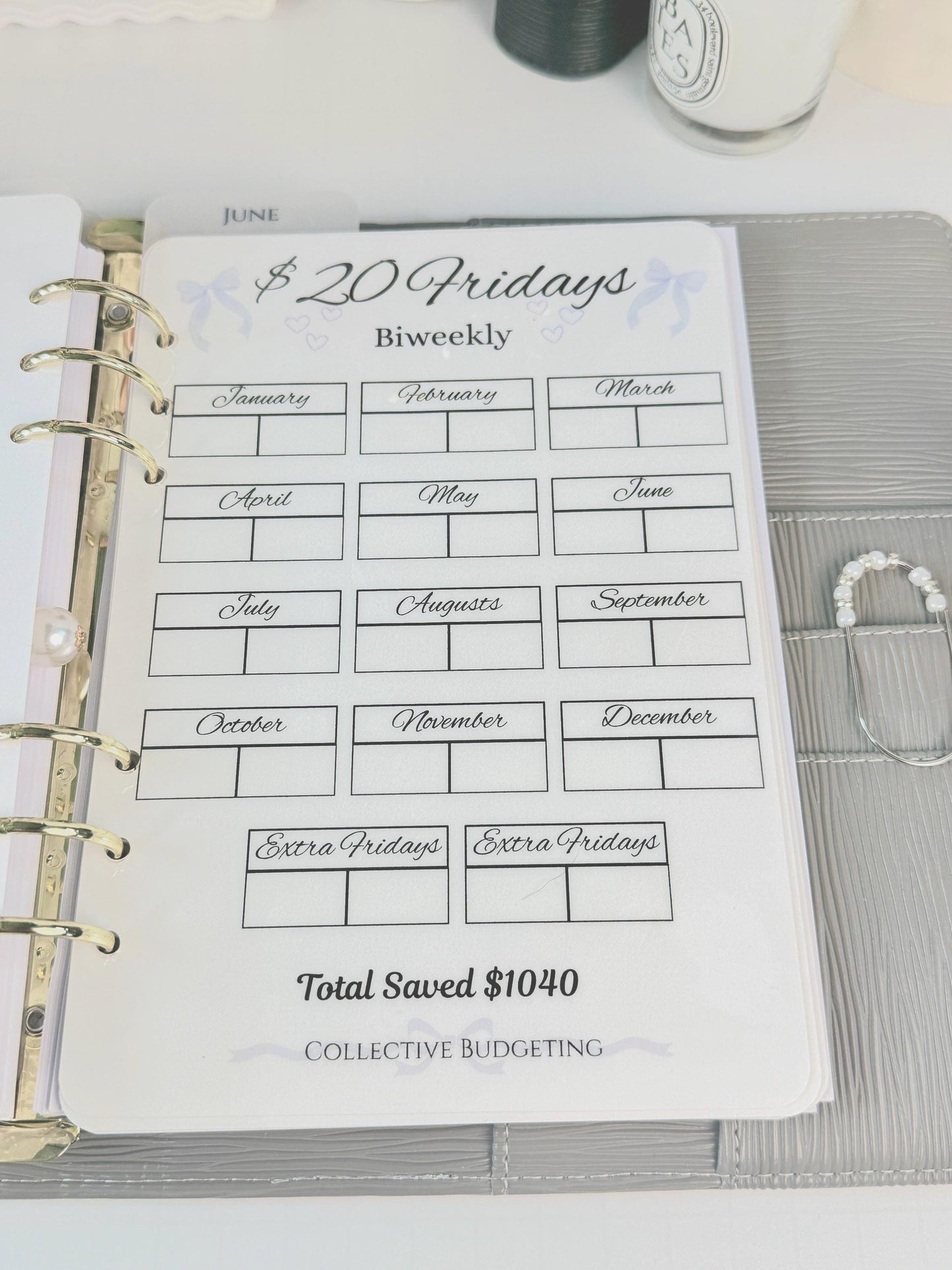 Twenty Dollar Fridays Savings Challenge | Laminated Cash Stuffing Tracker | Panda Bears Pink or Purple