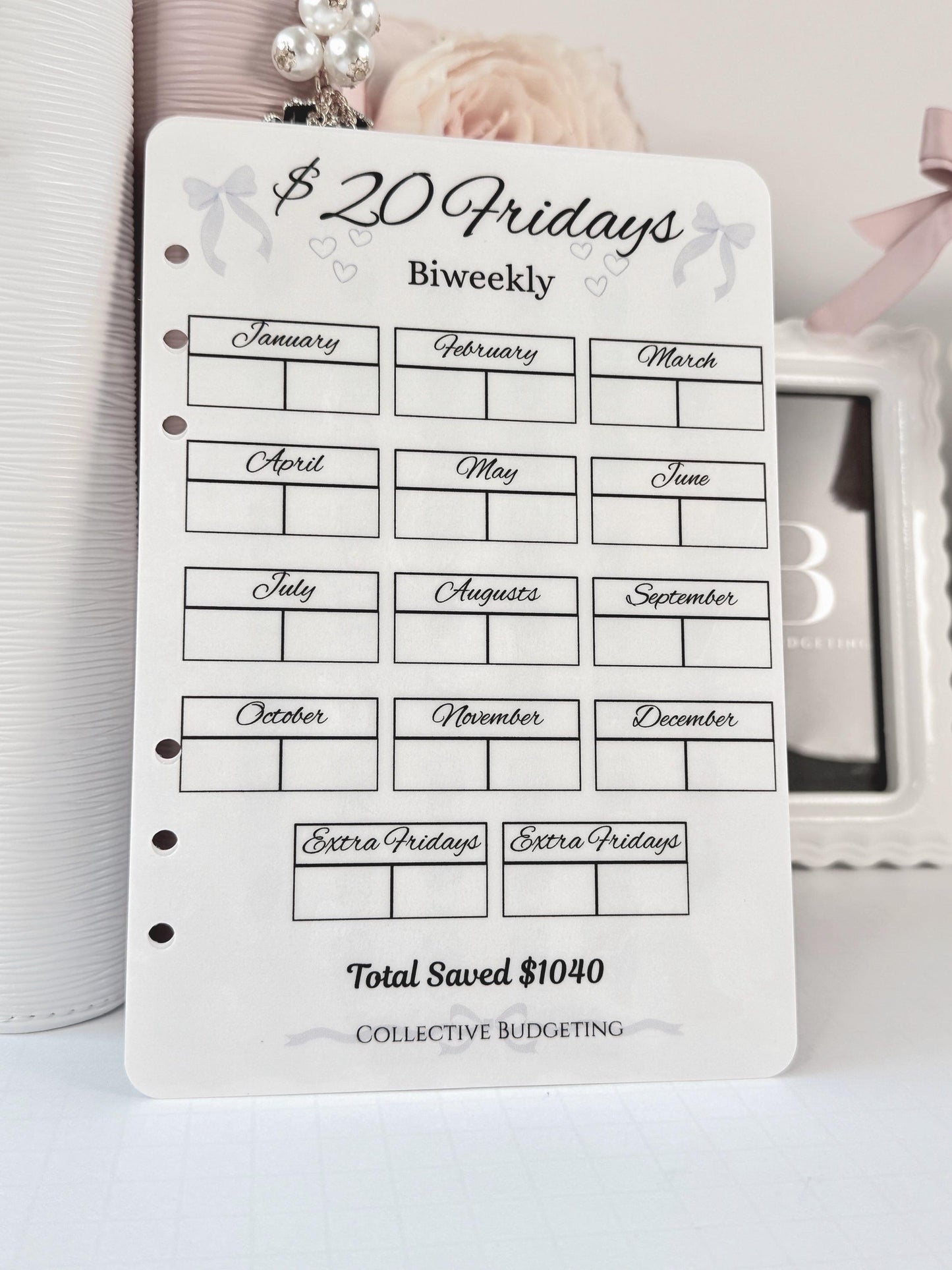 Twenty Dollar Fridays Savings Challenge | Laminated Cash Stuffing Tracker | Panda Bears Pink or Purple