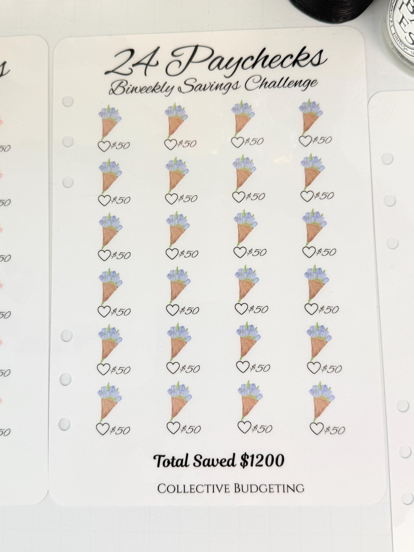 Twenty Four Paychecks BiWeekly Savings Challenge | Laminated Cash Stuffing Tracker | Pink or Purple