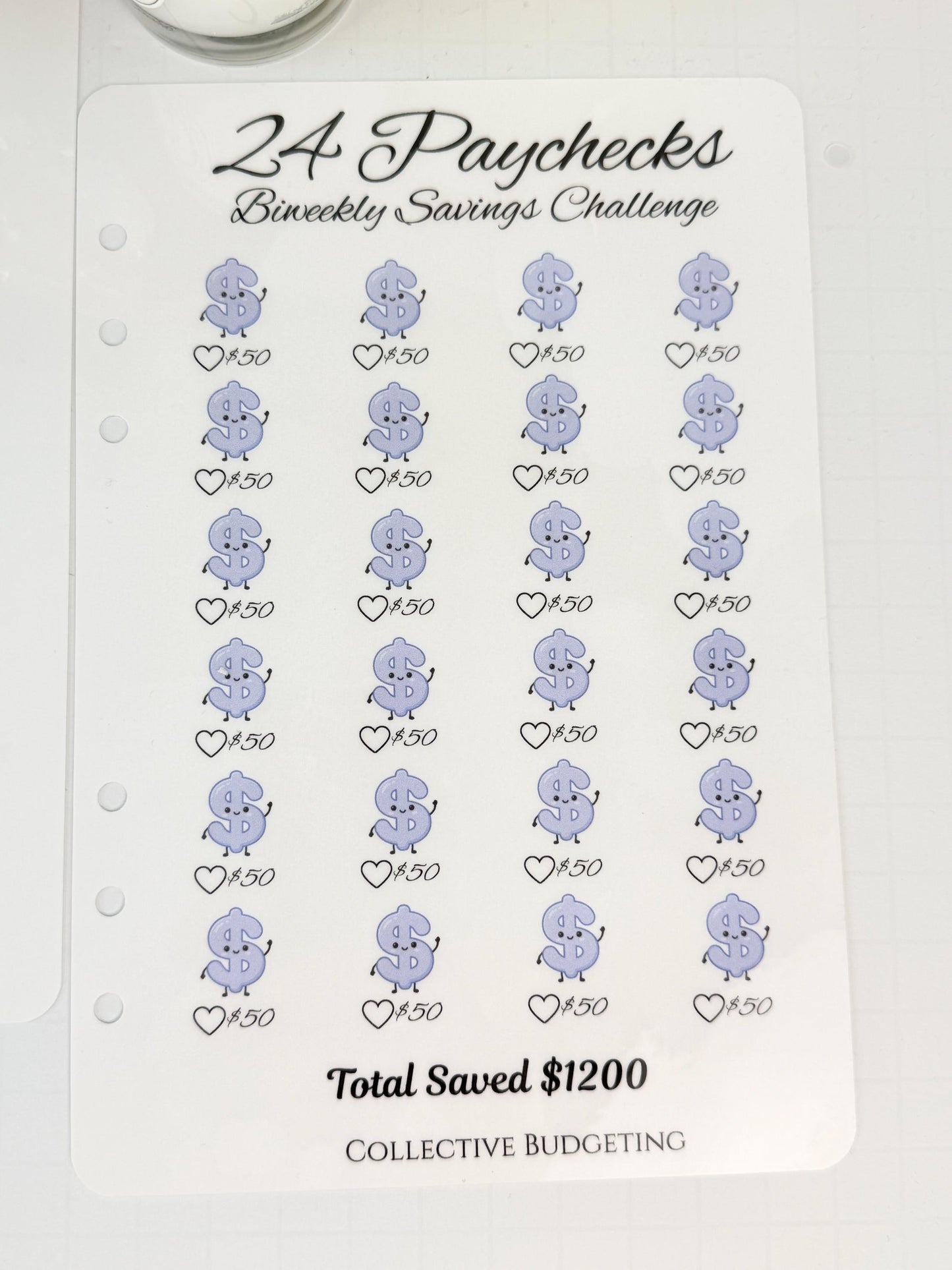 Twenty Four Paychecks BiWeekly Savings Challenge | Laminated Cash Stuffing Tracker | Pink or Purple