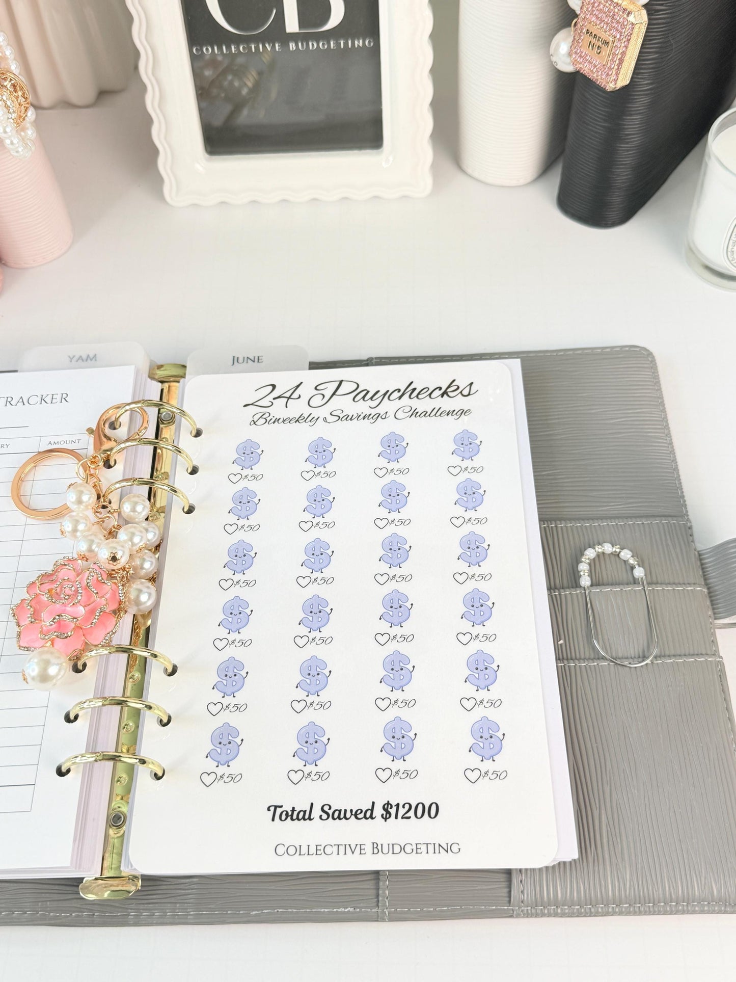 Twenty Four Paychecks BiWeekly Savings Challenge | Laminated Cash Stuffing Tracker | Pink or Purple