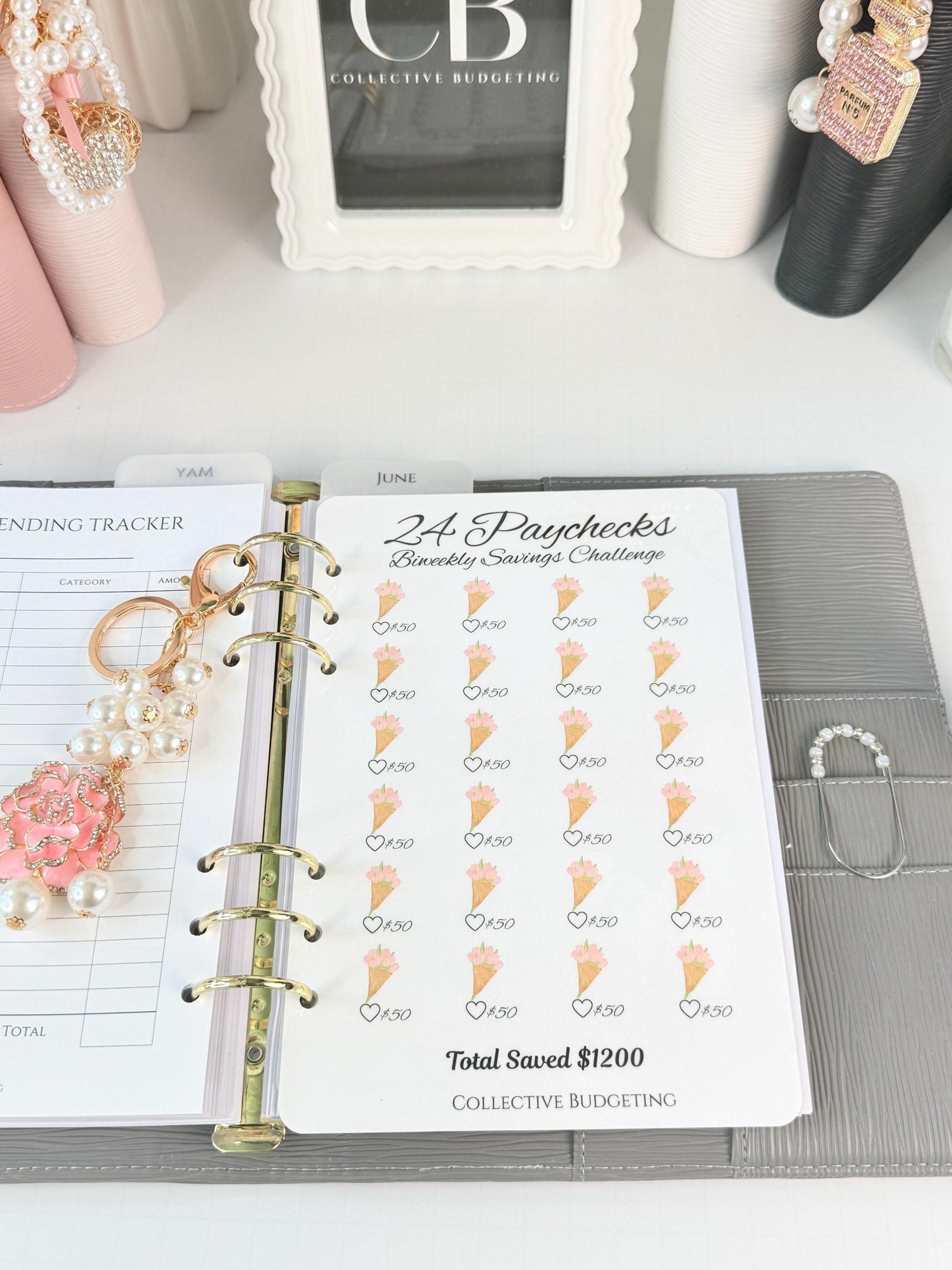 Twenty Four Paychecks BiWeekly Savings Challenge | Laminated Cash Stuffing Tracker | Pink or Purple