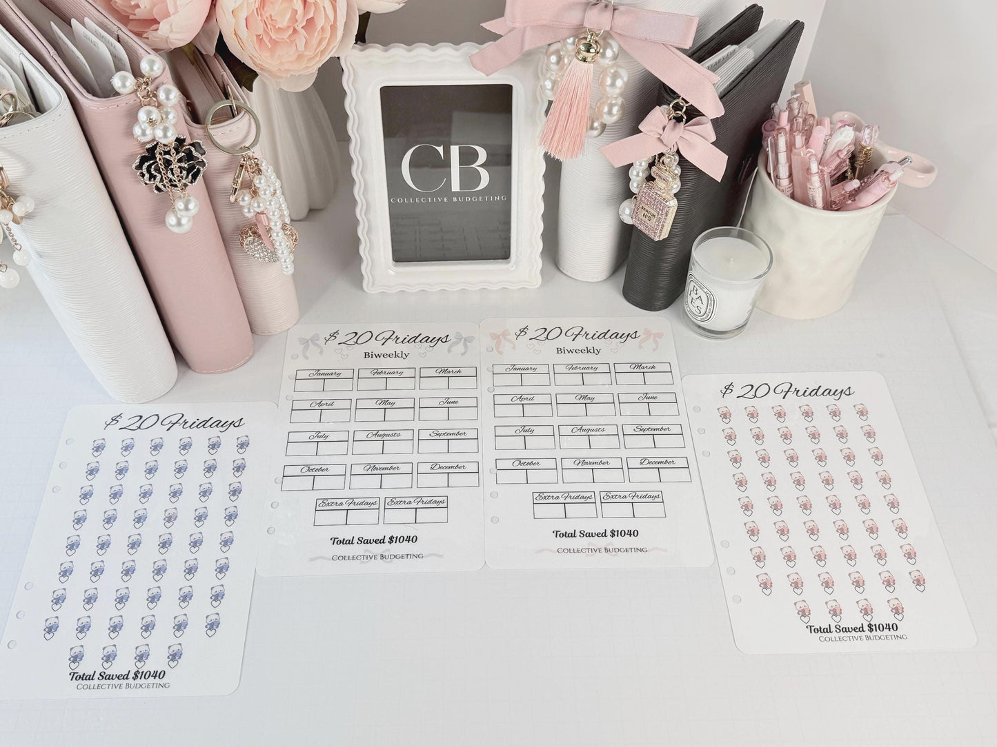 Twenty Dollar Fridays Savings Challenge | Laminated Cash Stuffing Tracker | Panda Bears Pink or Purple