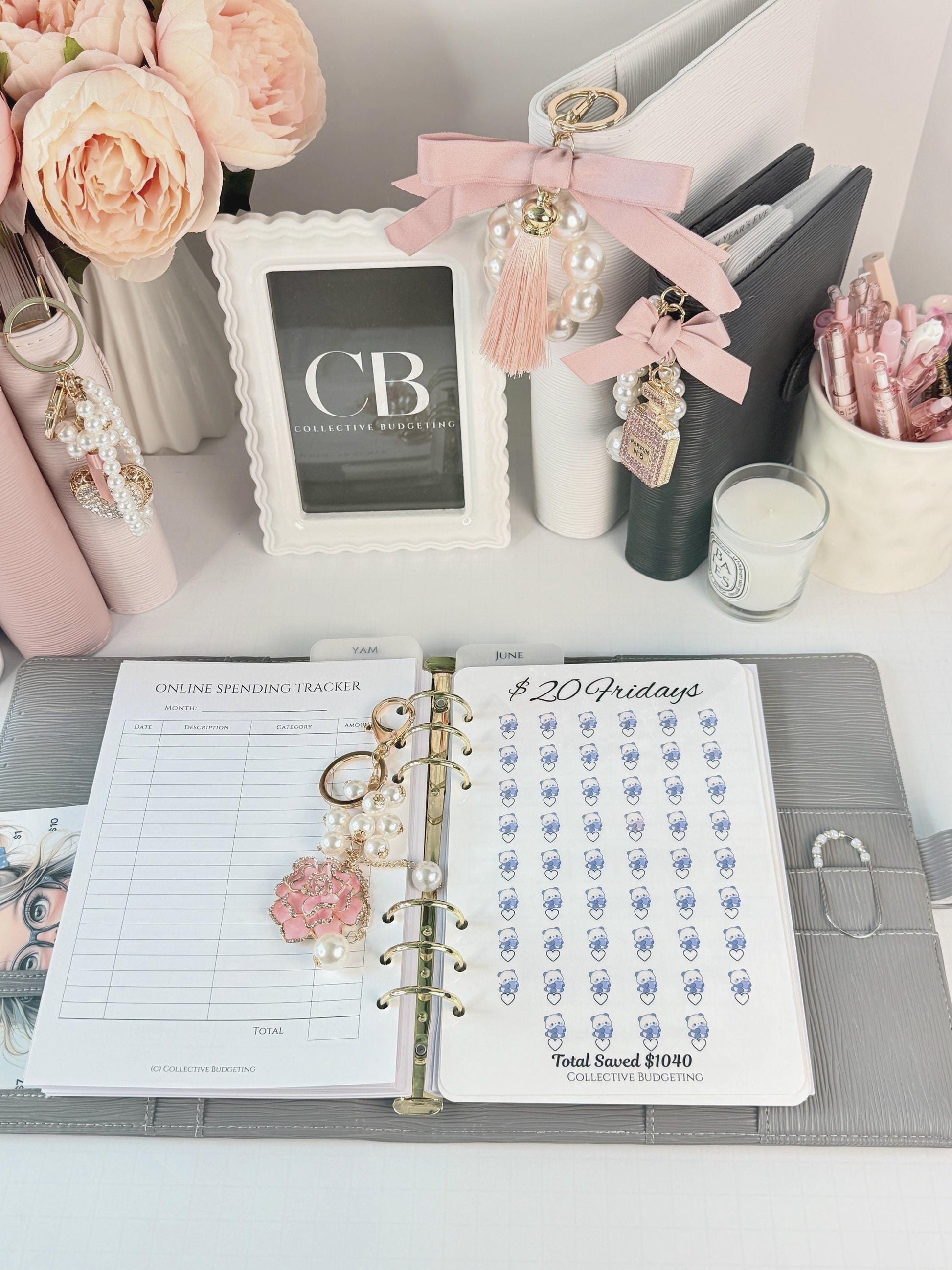 Twenty Dollar Fridays Savings Challenge | Laminated Cash Stuffing Tracker | Panda Bears Pink or Purple