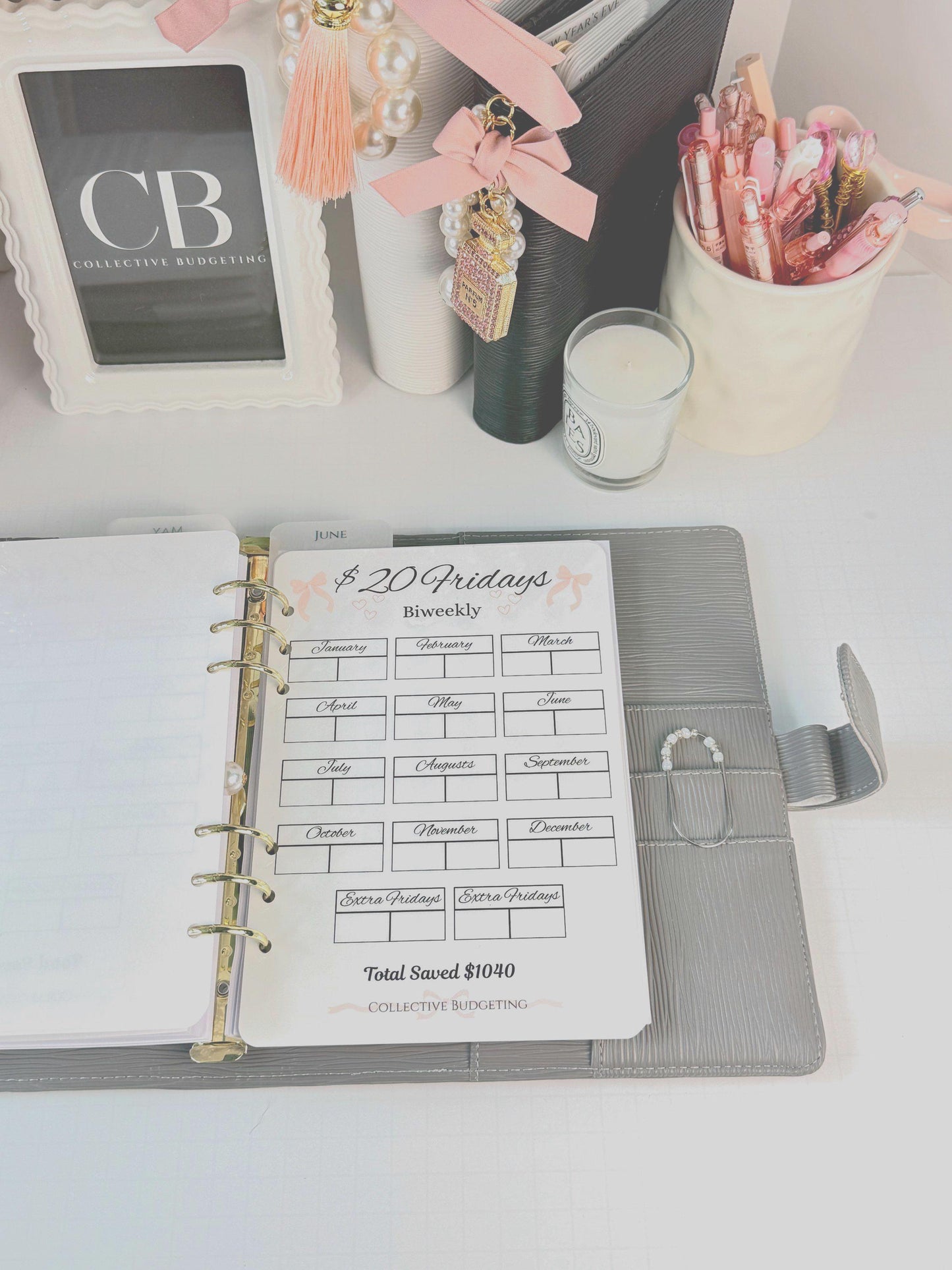 Twenty Dollar Fridays Savings Challenge | Laminated Cash Stuffing Tracker | Panda Bears Pink or Purple