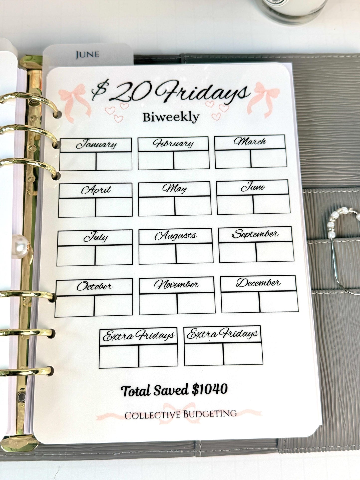 Twenty Dollar Fridays Savings Challenge | Laminated Cash Stuffing Tracker | Panda Bears Pink or Purple