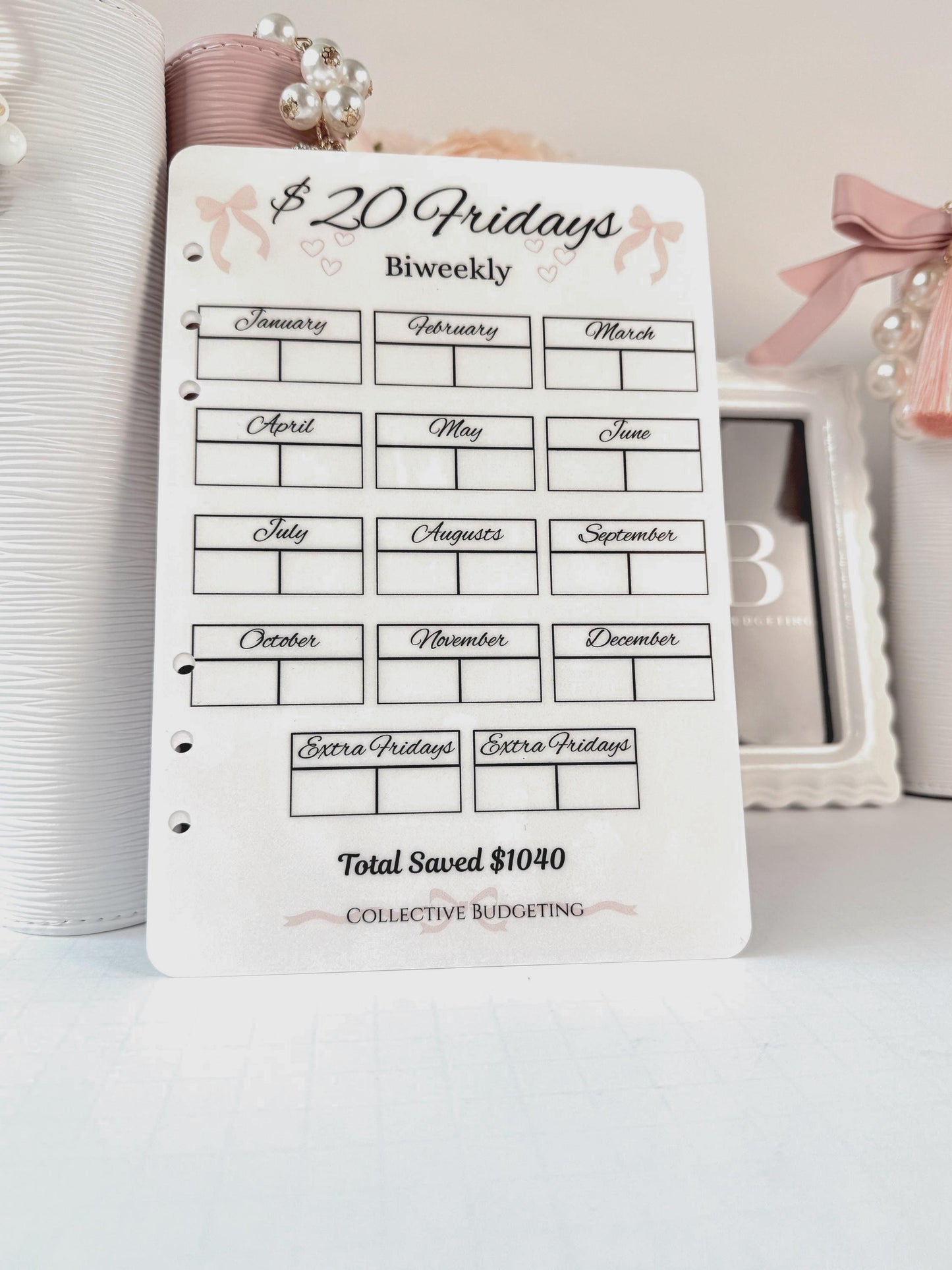 Twenty Dollar Fridays Savings Challenge | Laminated Cash Stuffing Tracker | Panda Bears Pink or Purple