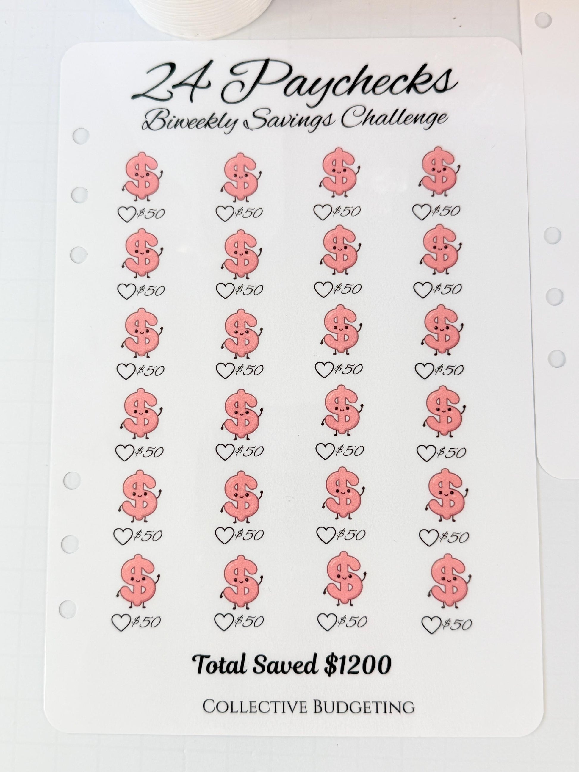 Twenty Four Paychecks BiWeekly Savings Challenge | Laminated Cash Stuffing Tracker | Pink or Purple