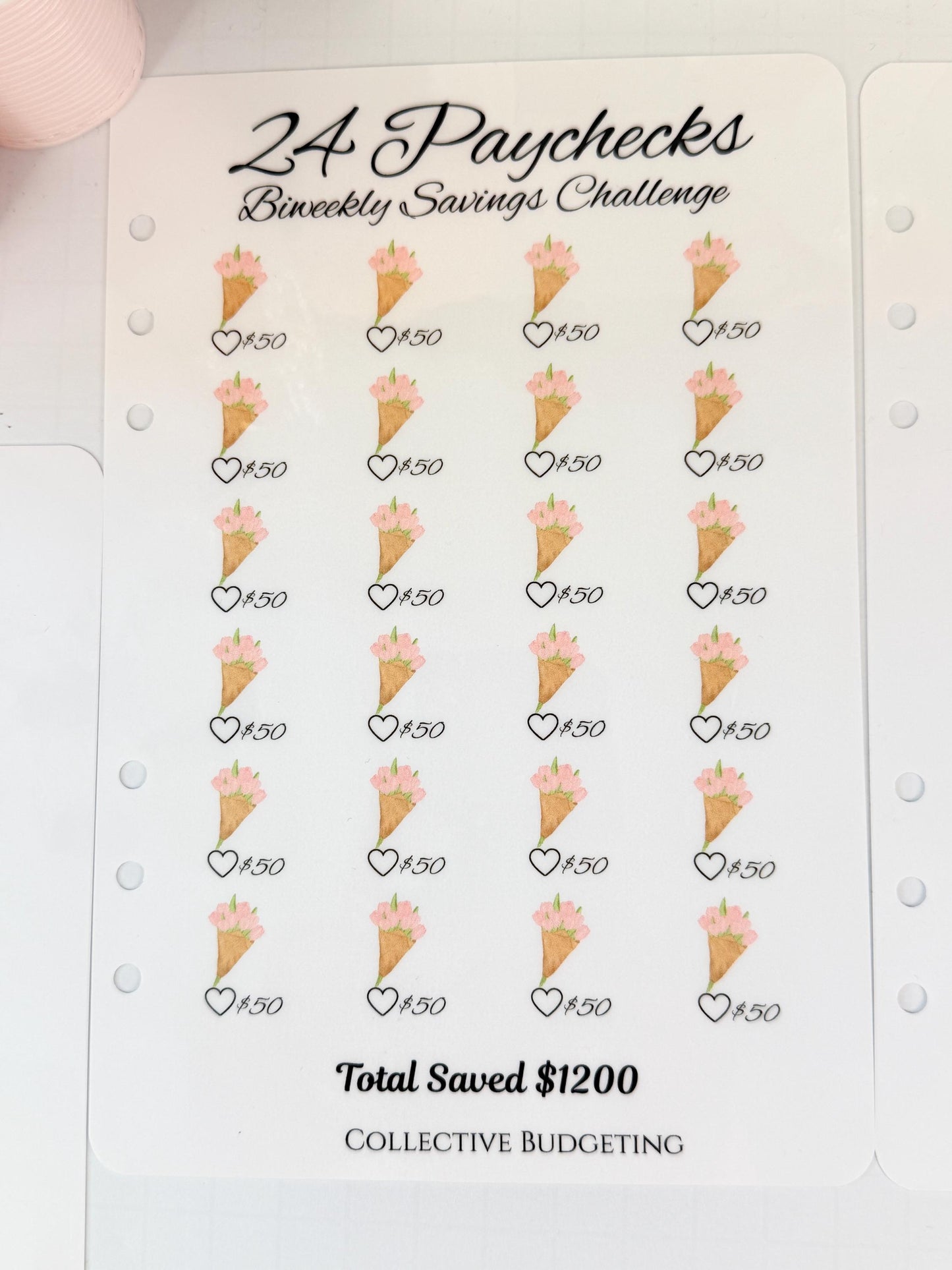 Twenty Four Paychecks BiWeekly Savings Challenge | Laminated Cash Stuffing Tracker | Pink or Purple