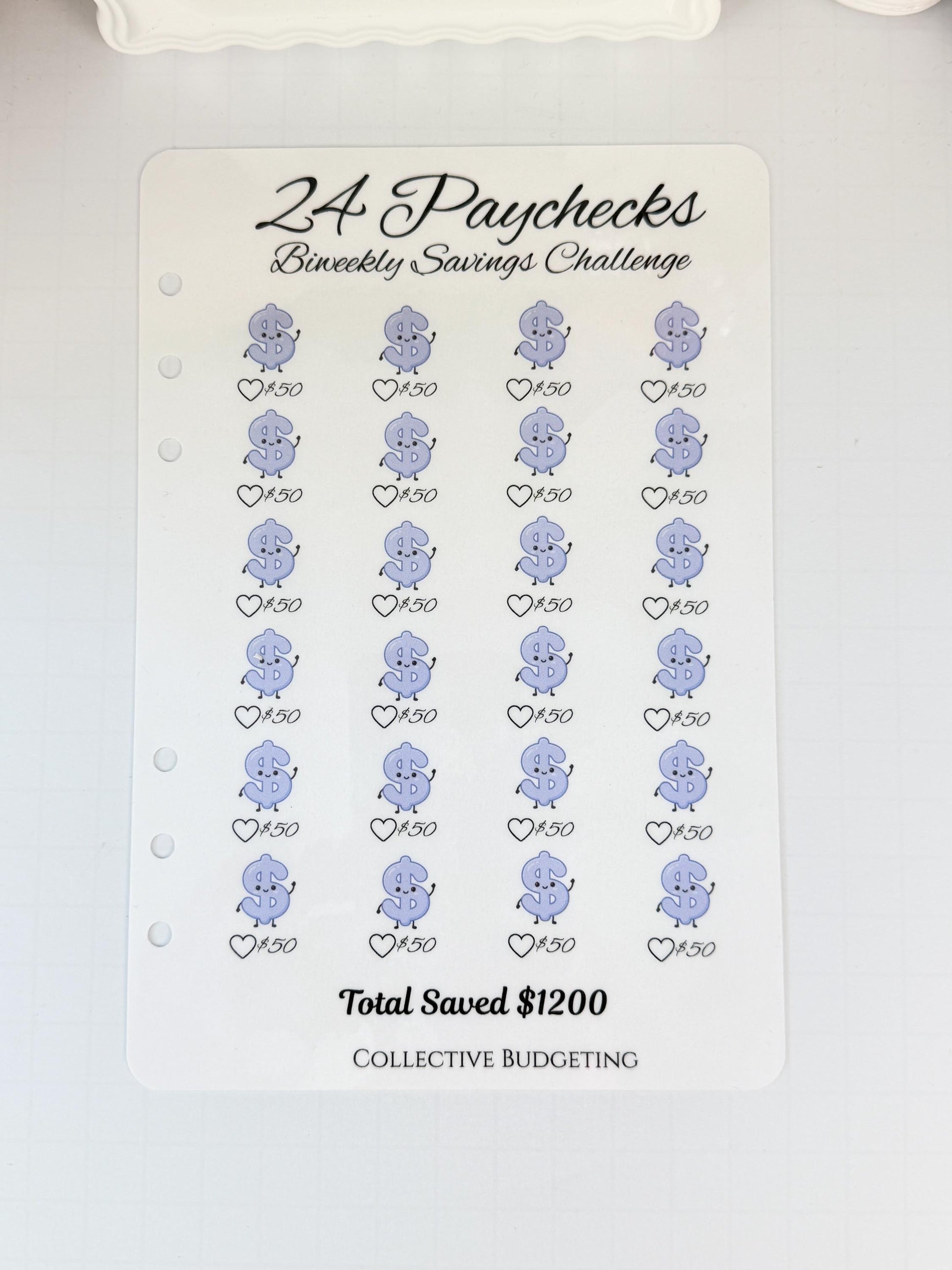Twenty Four Paychecks BiWeekly Savings Challenge | Laminated Cash Stuffing Tracker | Pink or Purple