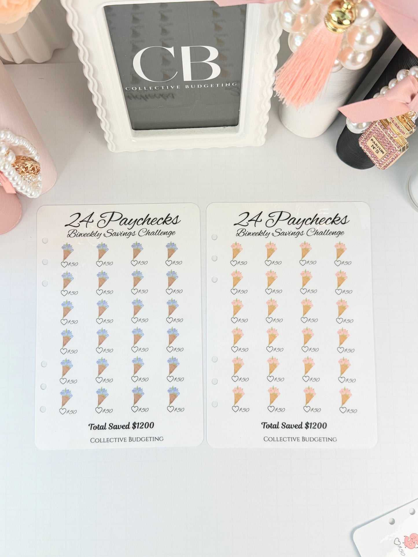 Twenty Four Paychecks BiWeekly Savings Challenge | Laminated Cash Stuffing Tracker | Pink or Purple