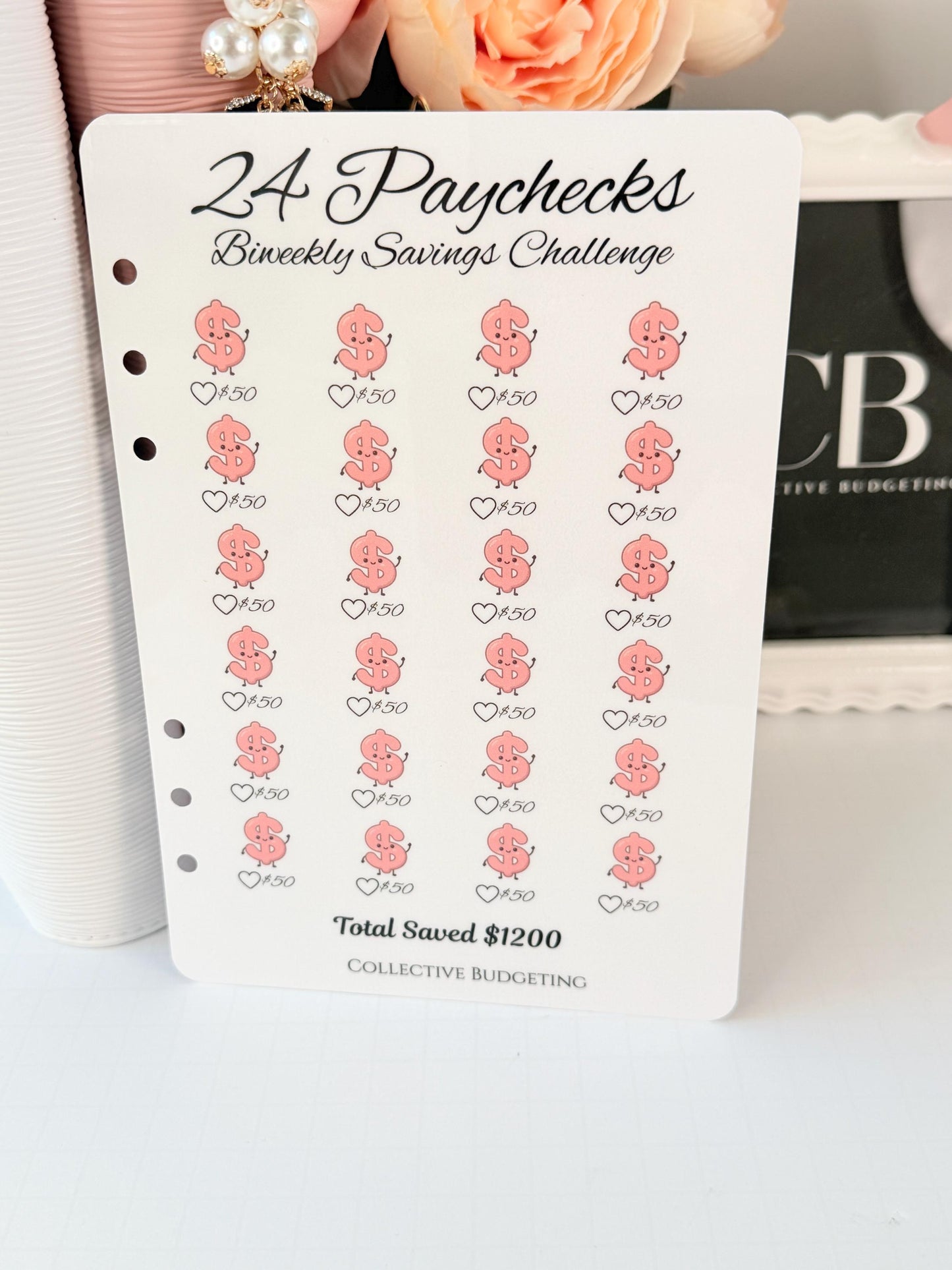 Twenty Four Paychecks BiWeekly Savings Challenge | Laminated Cash Stuffing Tracker | Pink or Purple