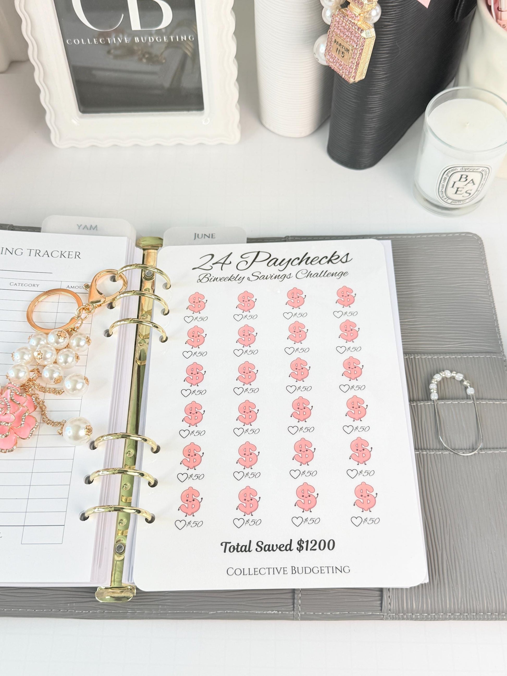 Twenty Four Paychecks BiWeekly Savings Challenge | Laminated Cash Stuffing Tracker | Pink or Purple