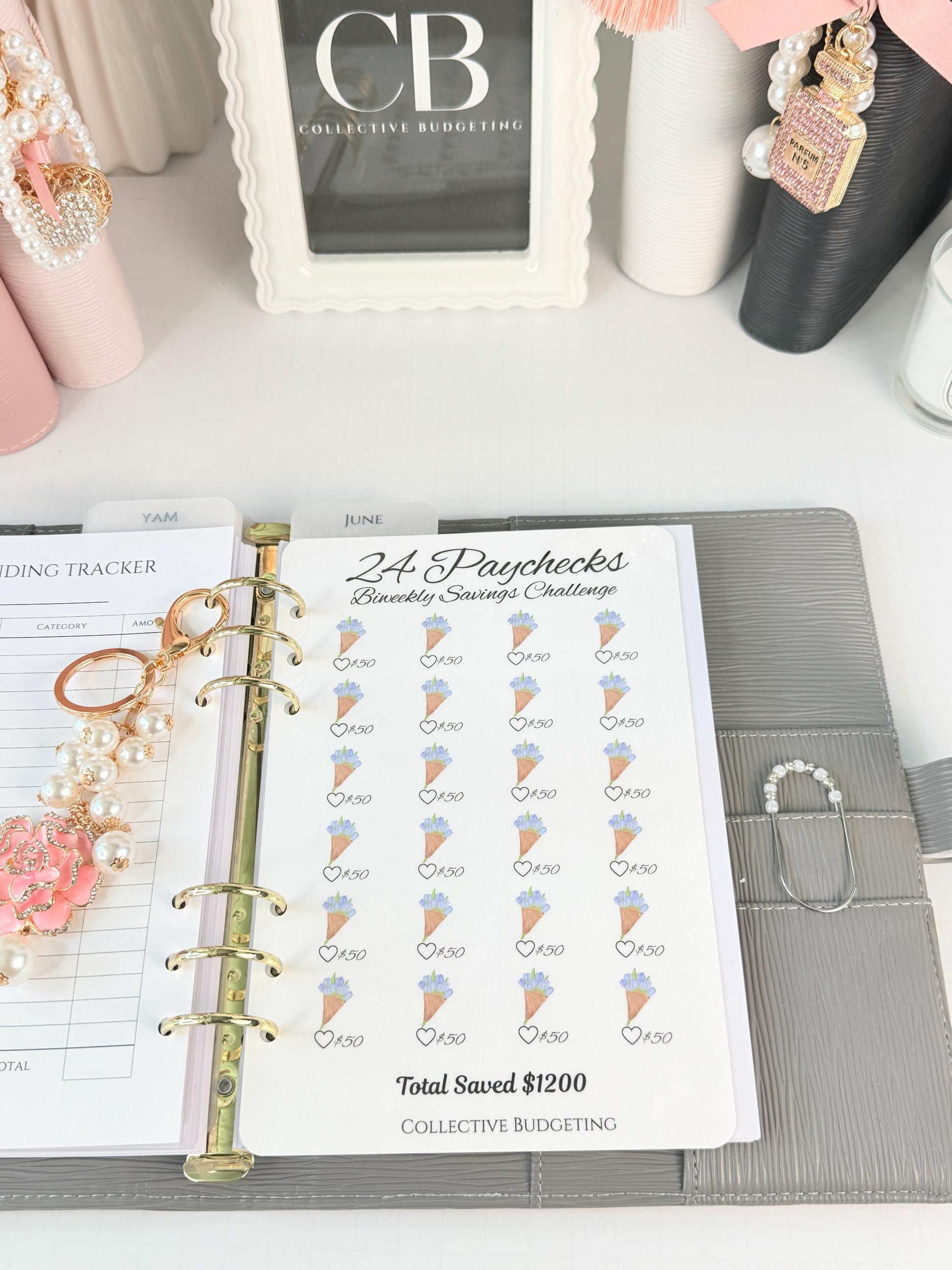 Twenty Four Paychecks BiWeekly Savings Challenge | Laminated Cash Stuffing Tracker | Pink or Purple