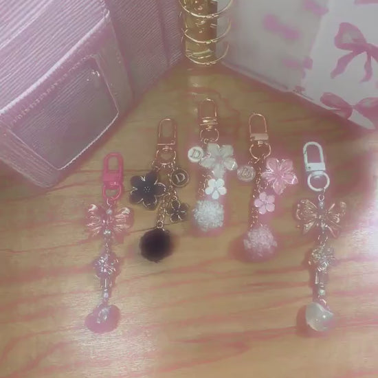 Binder Charm | Bow & Flower Planner Keychain | Heart or Pom-Pom Accessory |