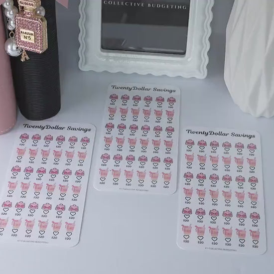 Twenty Dollar Savings Challenge | Purses and Sweet Drinks | Laminated Cash Stuffing Tracker