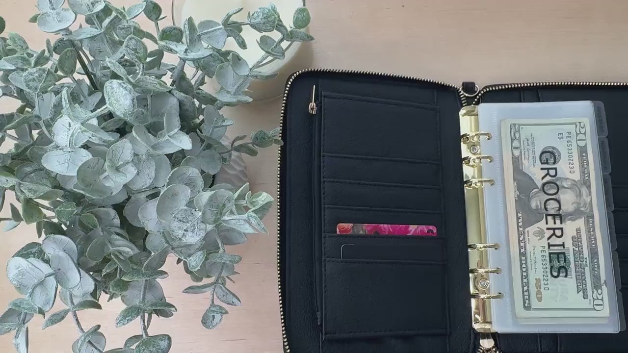 Pebble Litchi A6 Budget Zipper Wallet/Binder: Cash Stuffing Organizer