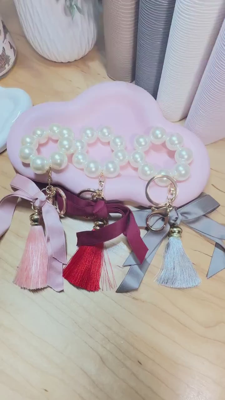 Pearl Bracelet Keychain | Ribbon Tassel Planner Charm