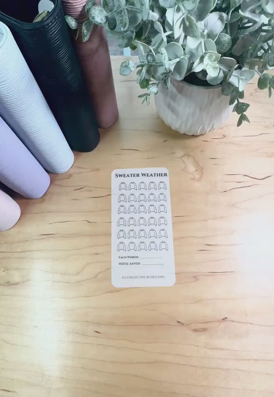 Sweater Weather Savings Challenge | Laminated Budget Tracker Card | Cash Stuffing Envelope Insert | Reusable