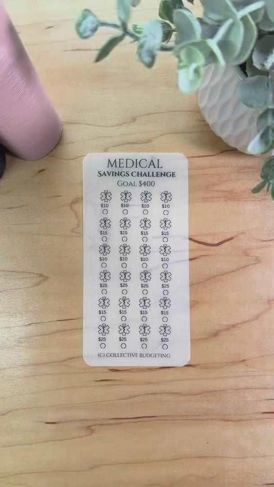 Medical Savings Challenge – Matte Vellum Cash Stuffing Tracker | Medications Budget Insert