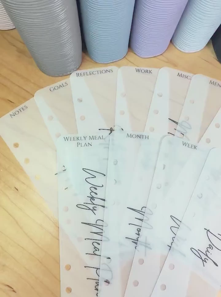 A5 A6 Planner Dividers | Vellum Frosted Matte Binder Tabs for Planning